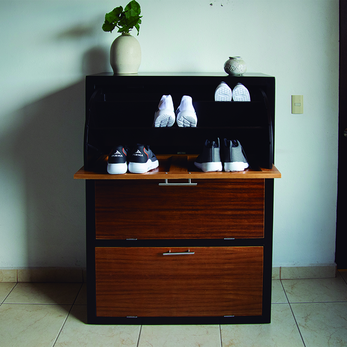 Mueble Zapatero Moderno De 36 Pares Ó 24 Pares Más Botas Chocolate Parota