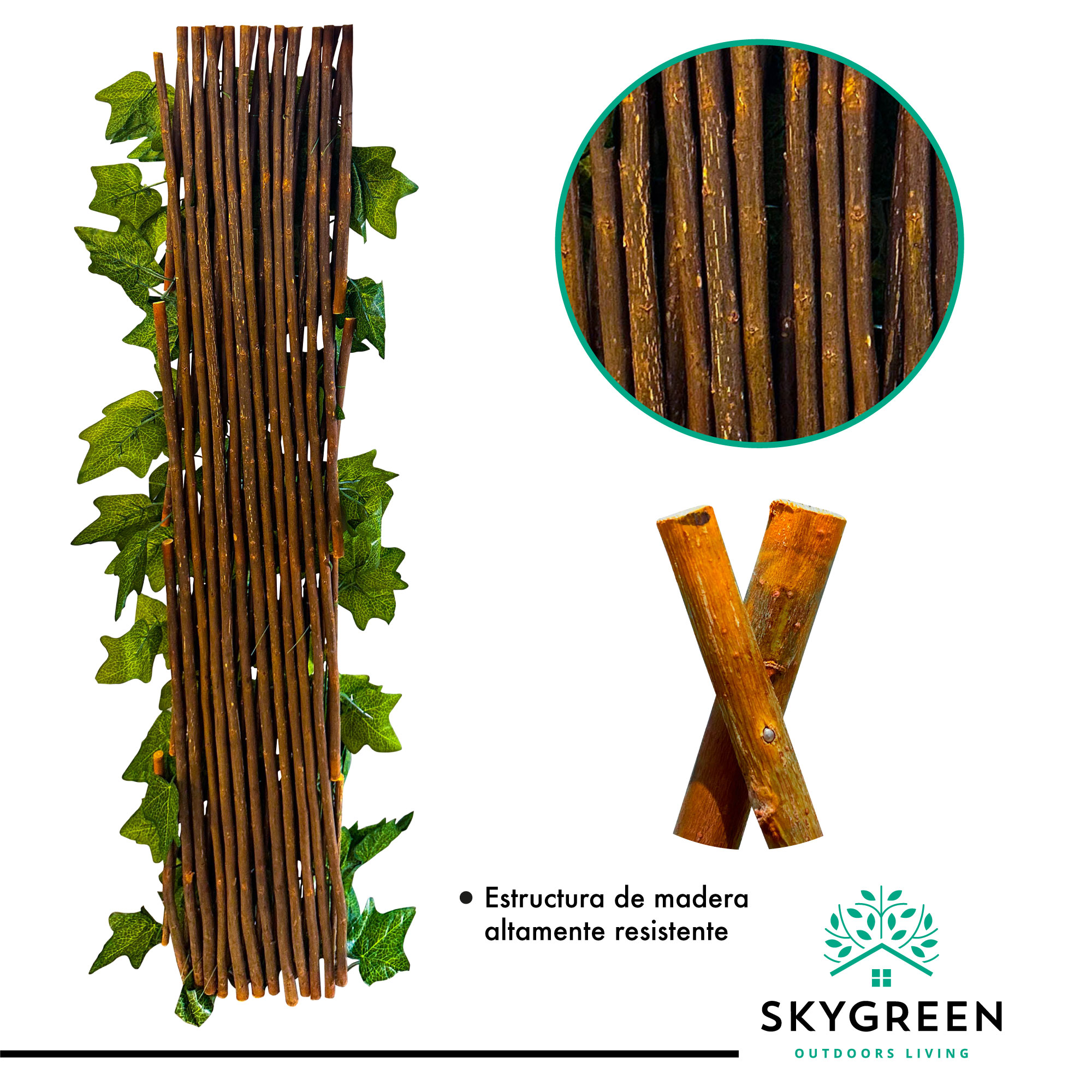 Muro Verde Valla Expandible 125 x 35cm Hoja Artificial 2pz 