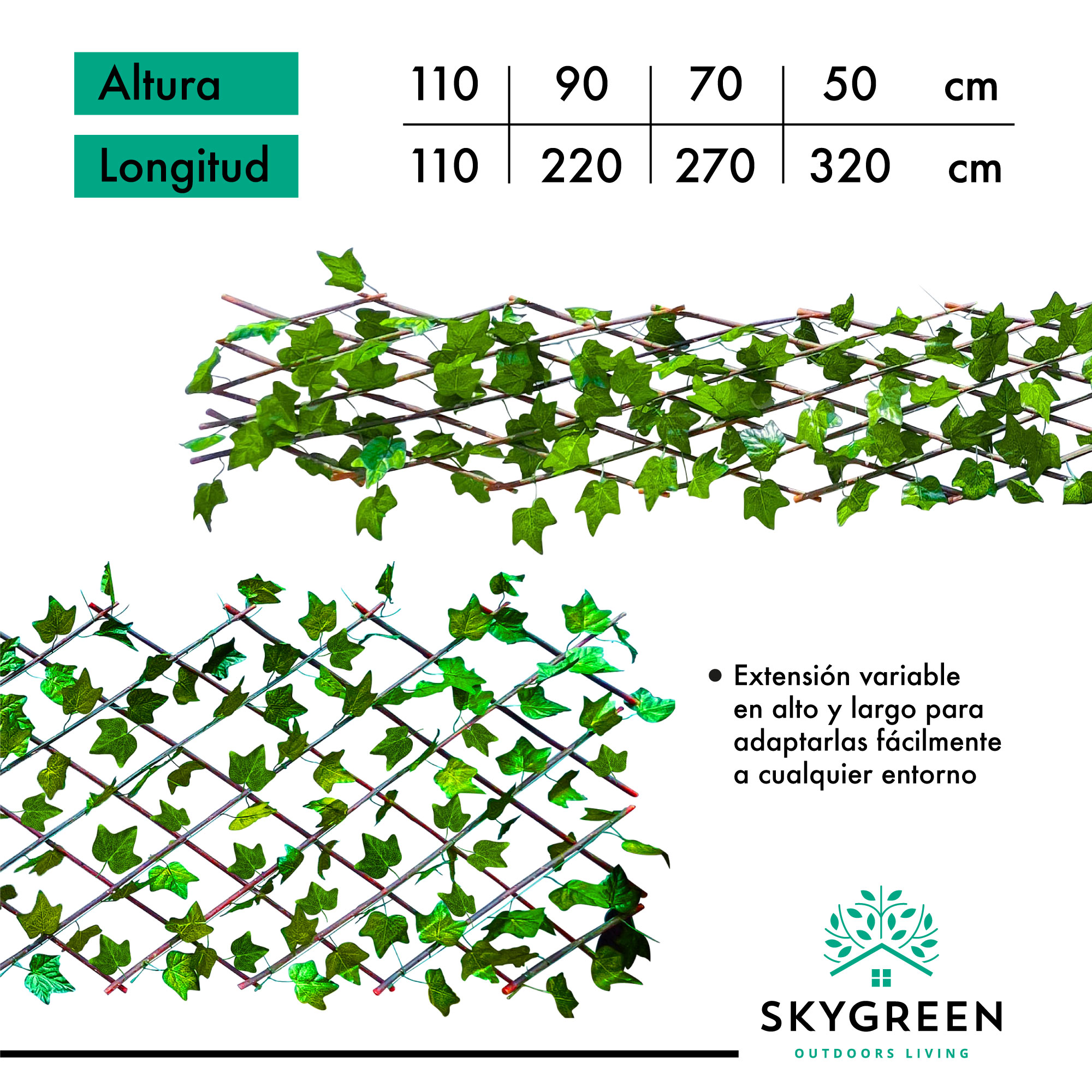 Muro Verde Valla Expandible 125 x 35cm Hoja Artificial 2pz 