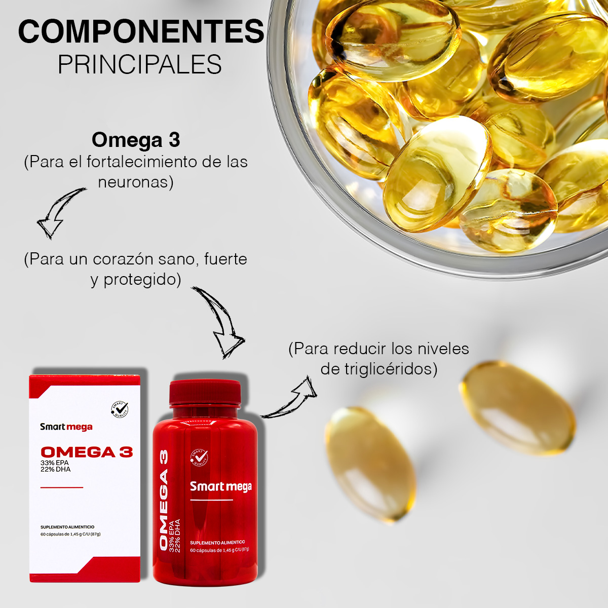 Smart Mega OMEGA 3 33% EPA + 22% DHA 30 capsulas Suplemento alimenticio