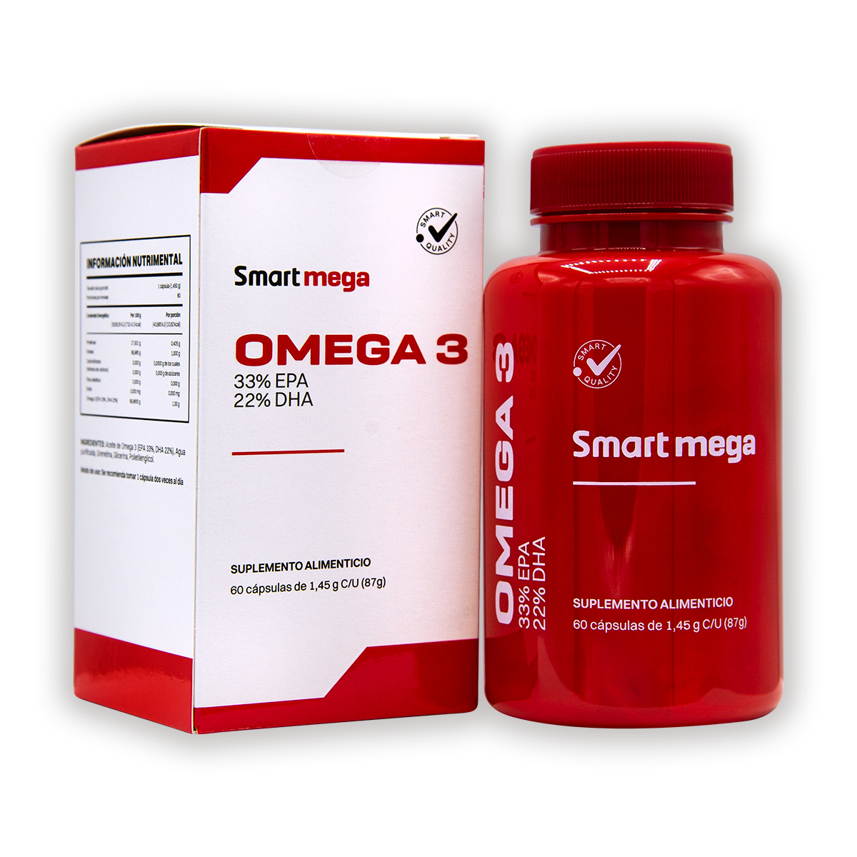 Smart Mega OMEGA 3 33% EPA + 22% DHA 30 capsulas Suplemento alimenticio
