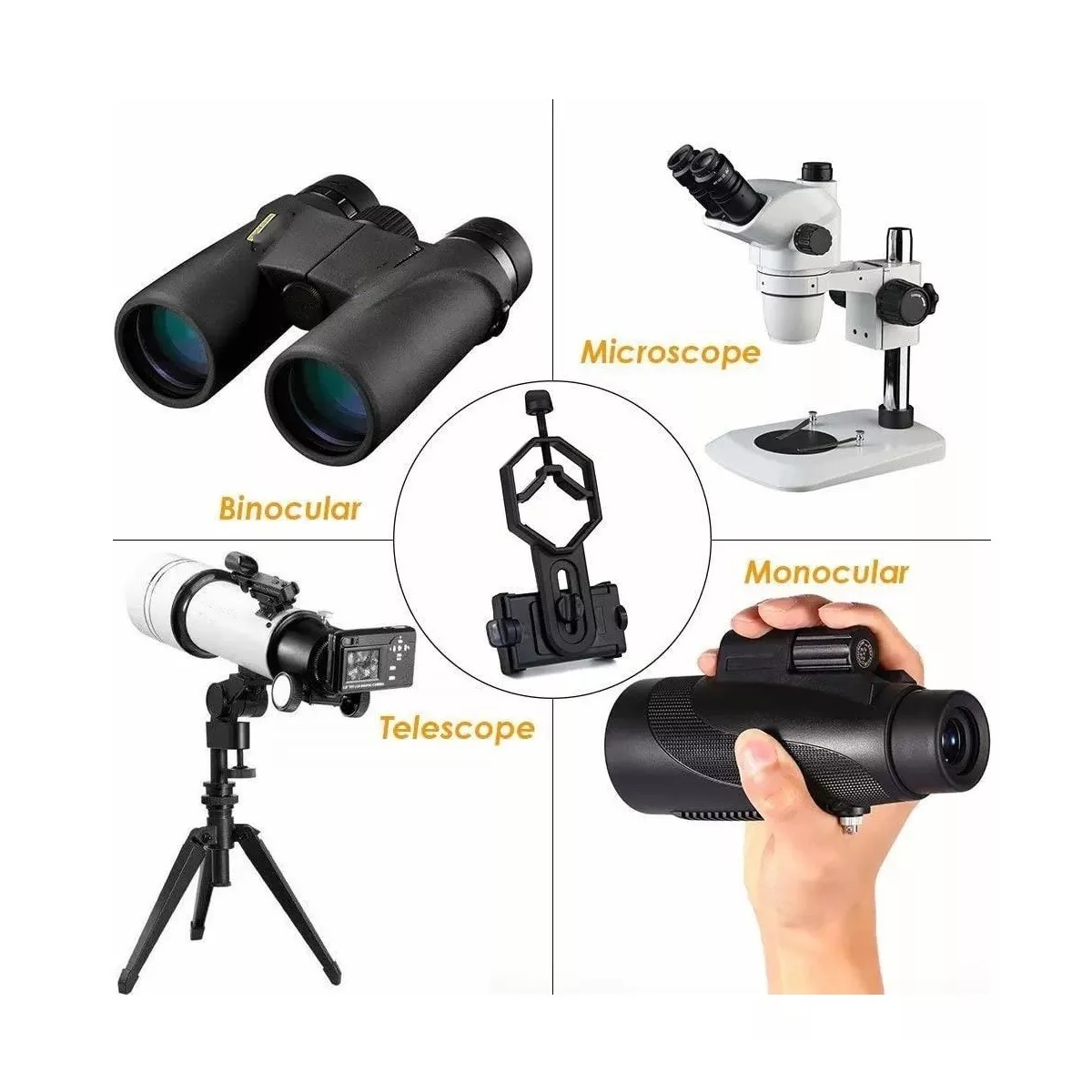 Adaptador de teléfono para telescopio, soporte de teléfono de alcance de  plástico para microscopio, monocular, binocular, para iPhone, Samsung, LG y