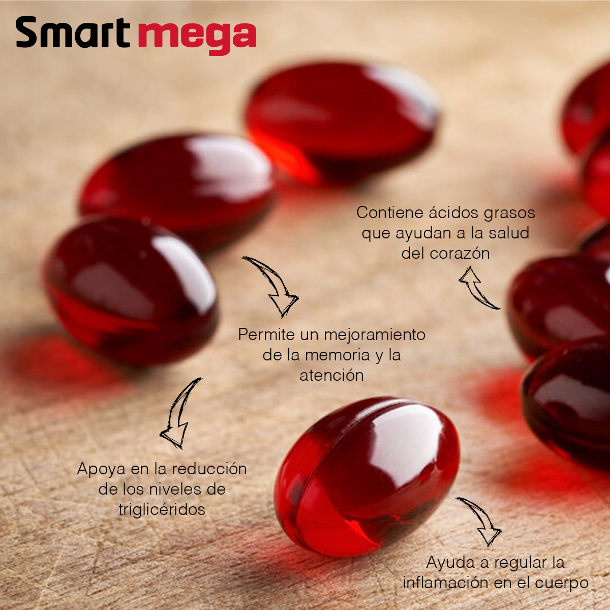 Smart Mega  Neo krill  Aceite de Omega + Aceite de Krill 60 Cápsulas Suplemento Alimenticio 