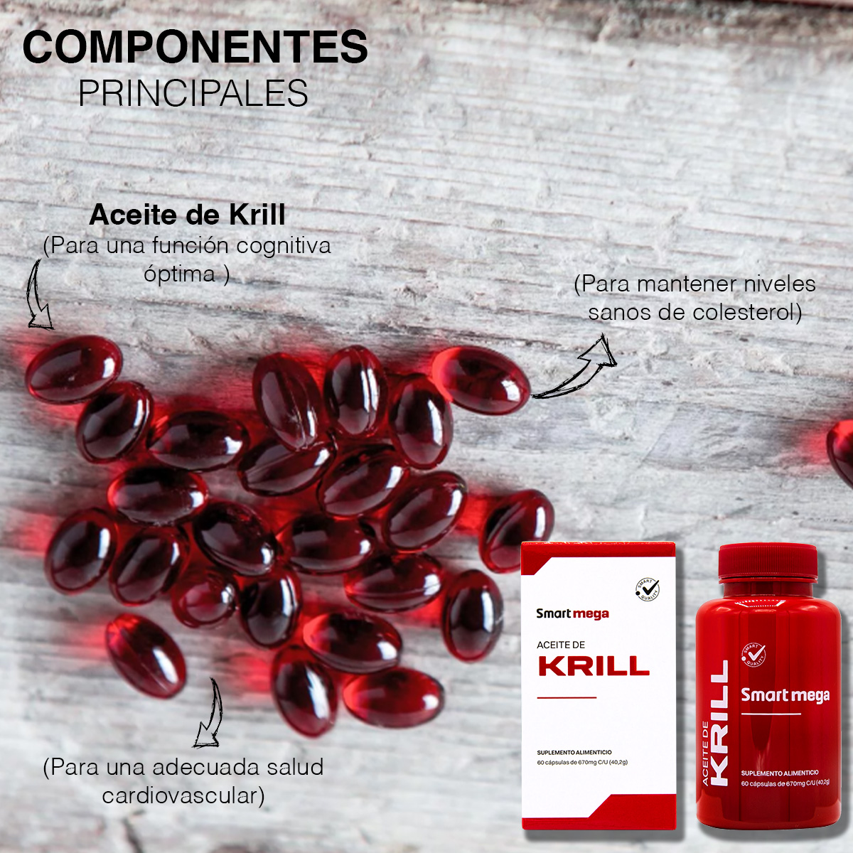 Smart Mega  Neo krill  Aceite de Omega + Aceite de Krill 60 Cápsulas Suplemento Alimenticio 