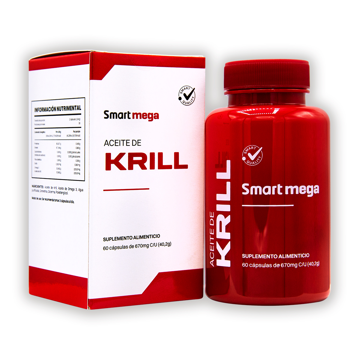 Smart Mega  Neo krill  Aceite de Omega + Aceite de Krill 60 Cápsulas Suplemento Alimenticio 