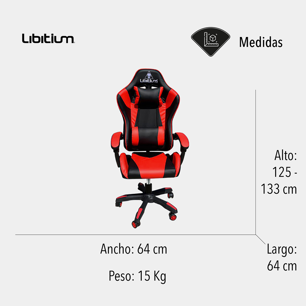 Silla Gamer Libitium Gaming Consola Pc Ergonomica Reclinable Rojo.