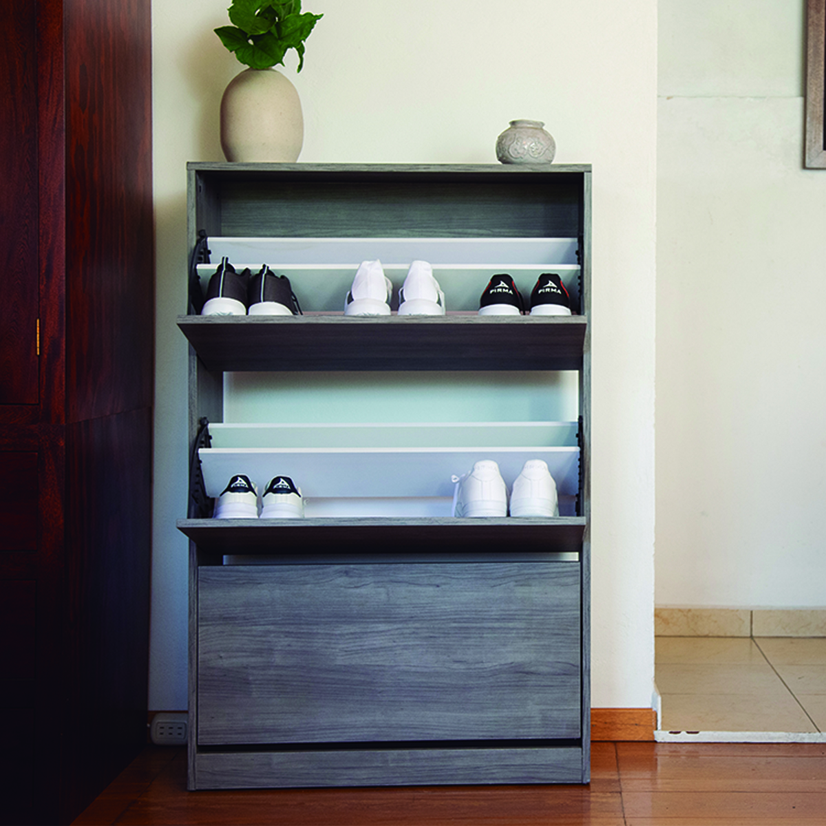 Organizador De Zapatos Hogare, Mueble Zapatero Madera, Venecia Inteligente y  Moderno Gris Storm