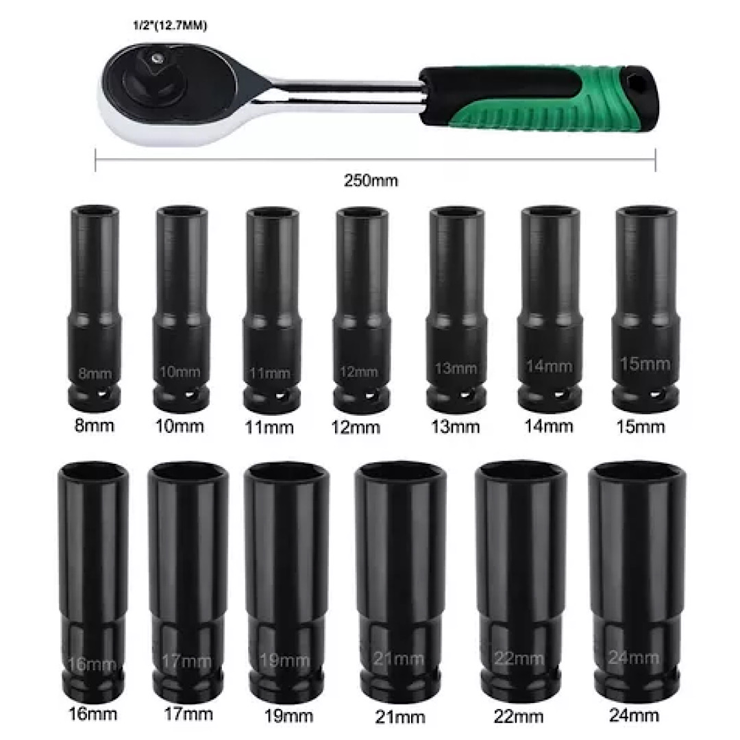 Kit De Llaves Vaso 1/2 Mecanica C/llave Carraca 14pz Shawty