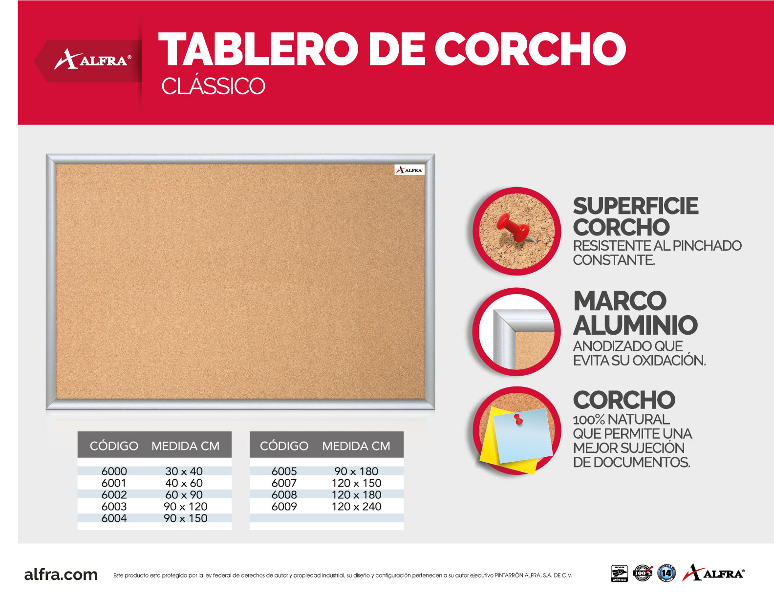 TABLERO CORCHO EVEREST 90 X 120 CMS