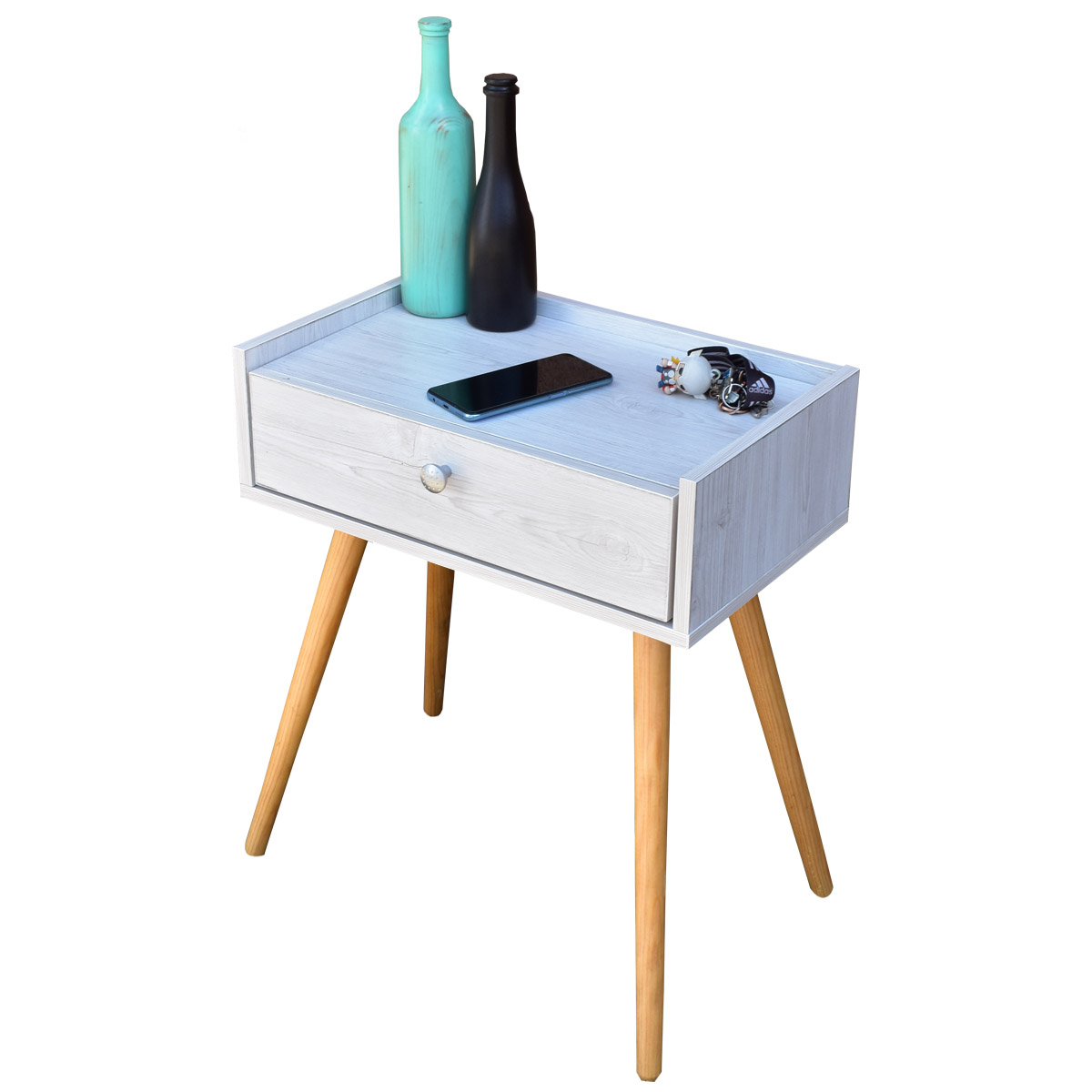 Buro Marsella o mesa de noche Hogare, Minimalista, Fácil armado, Fabricado en melamina texturizada color Blanco