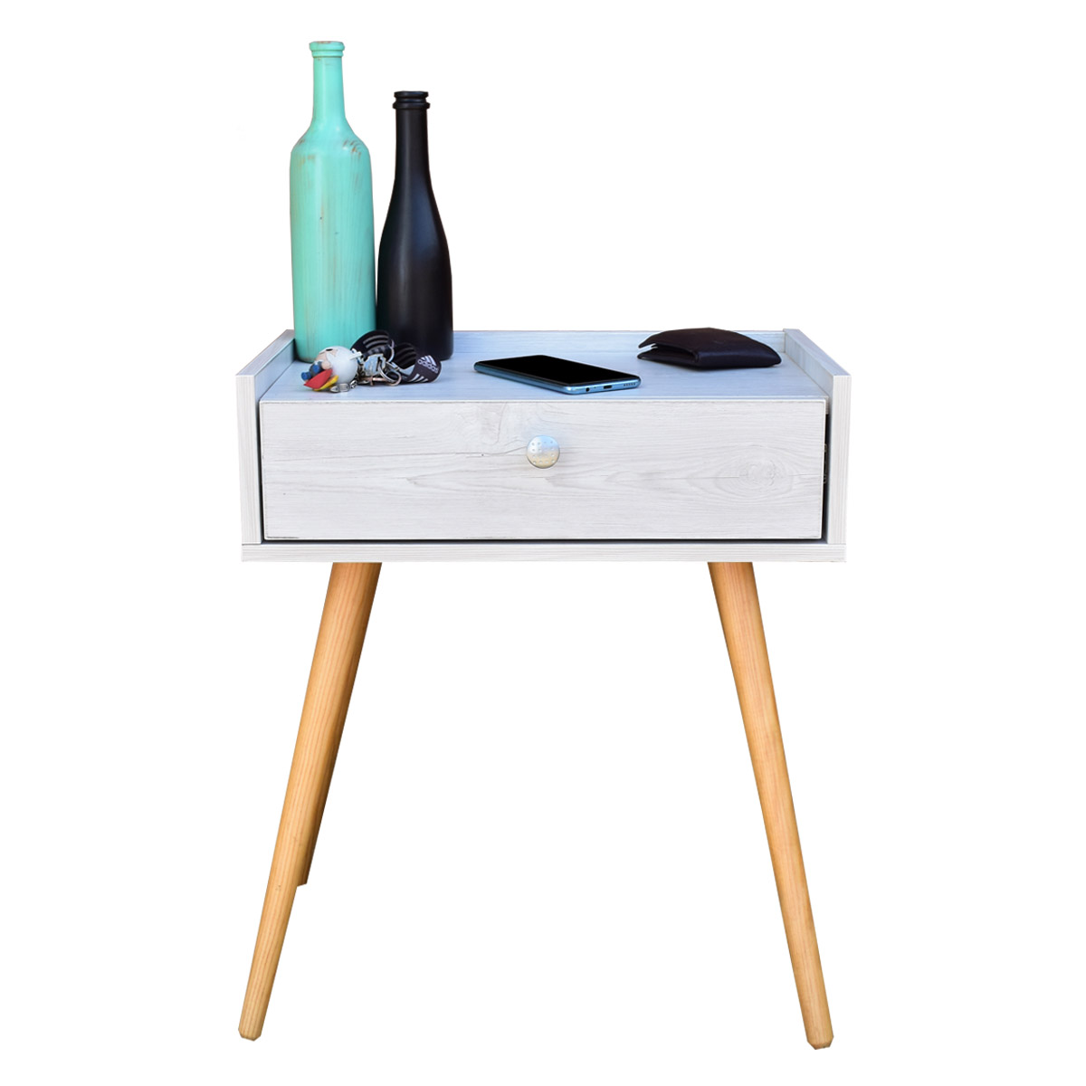 Buro Marsella o mesa de noche Hogare, Minimalista, Fácil armado, Fabricado en melamina texturizada color Blanco