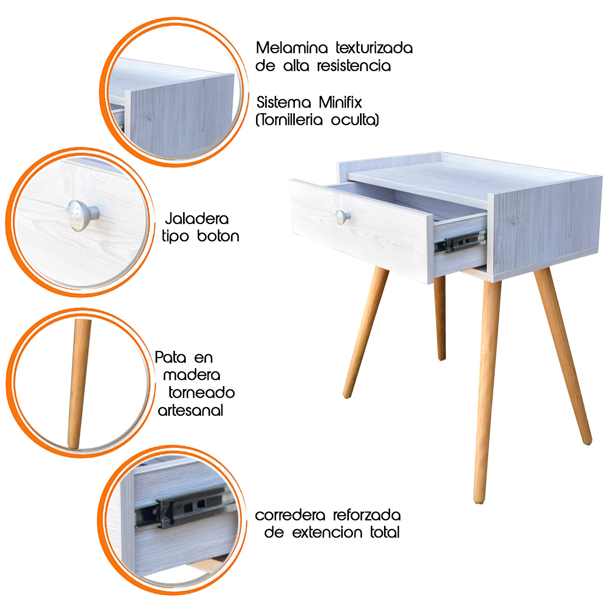 Buro Marsella o mesa de noche Hogare, Minimalista, Fácil armado, Fabricado en melamina texturizada color Blanco