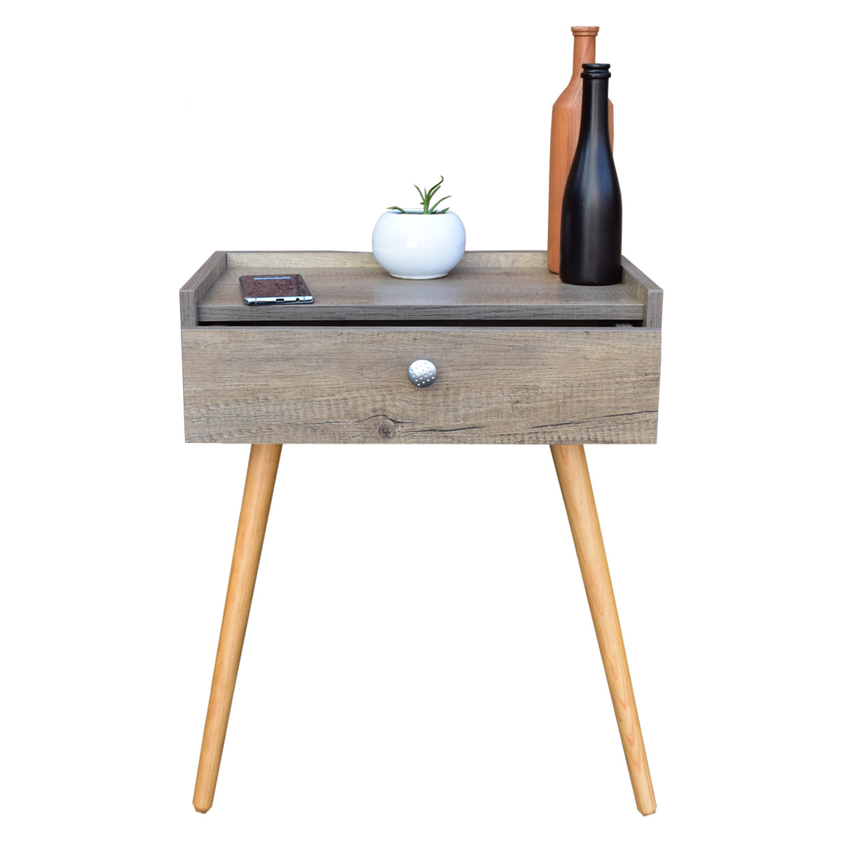 Buro Marsella o mesa de noche Hogare, Minimalista, Fácil armado, Fabricado en melamina texturizada color Rustik Wood