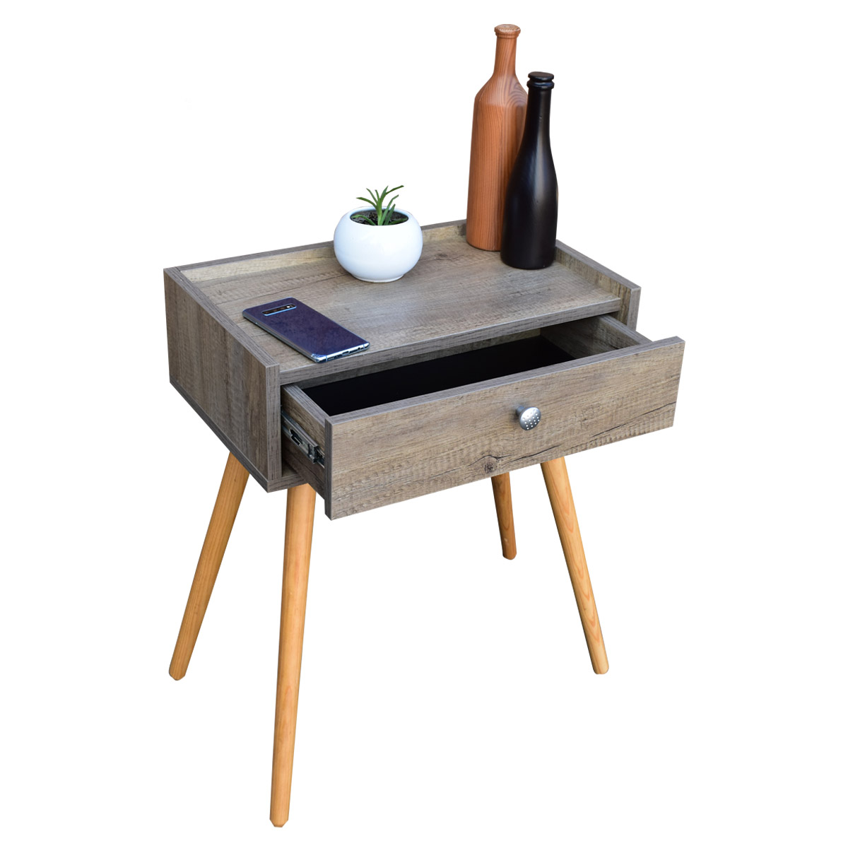 Buro Marsella o mesa de noche Hogare, Minimalista, Fácil armado, Fabricado en melamina texturizada color Rustik Wood