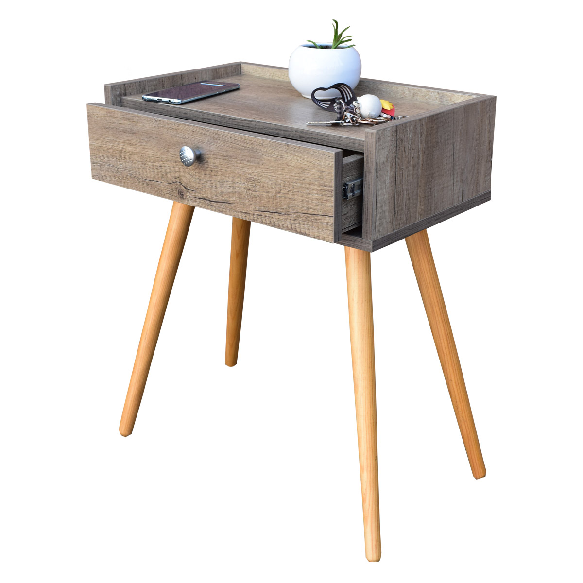 Buro Marsella o mesa de noche Hogare, Minimalista, Fácil armado, Fabricado en melamina texturizada color Rustik Wood