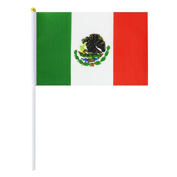 Banderas con Asta Banderines MXMCX-006-2 50 Pzas 14x21cm Tela Poliéster Asta Plástico Tricolor, MXminiFlag