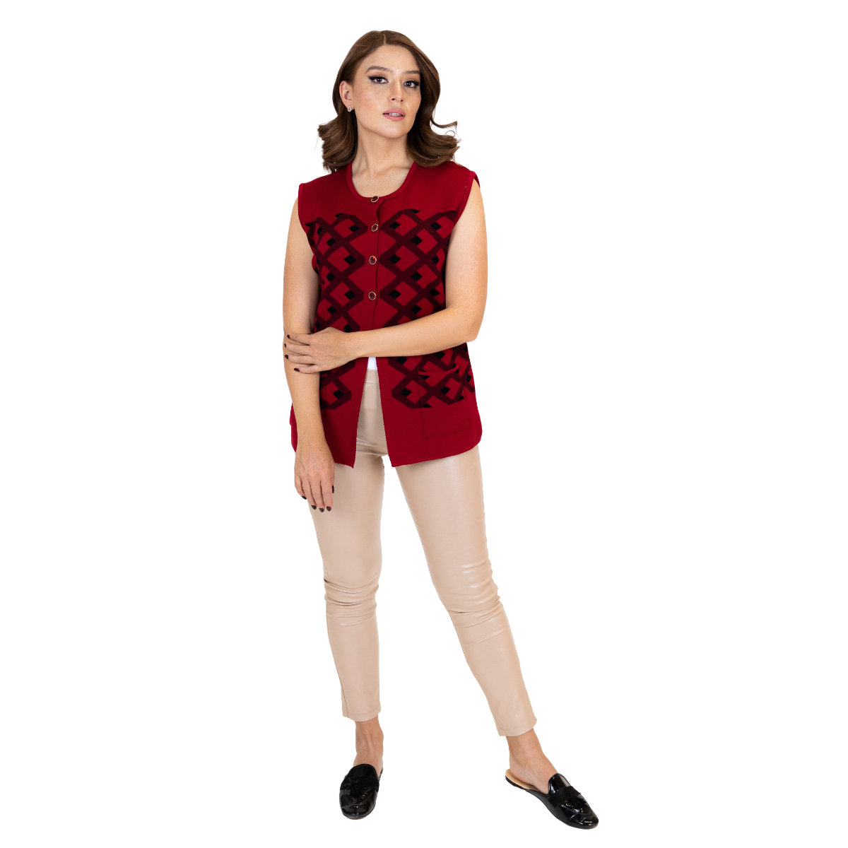 Chaleco Rombos con bolsillos para Mujer 88 - Rojo