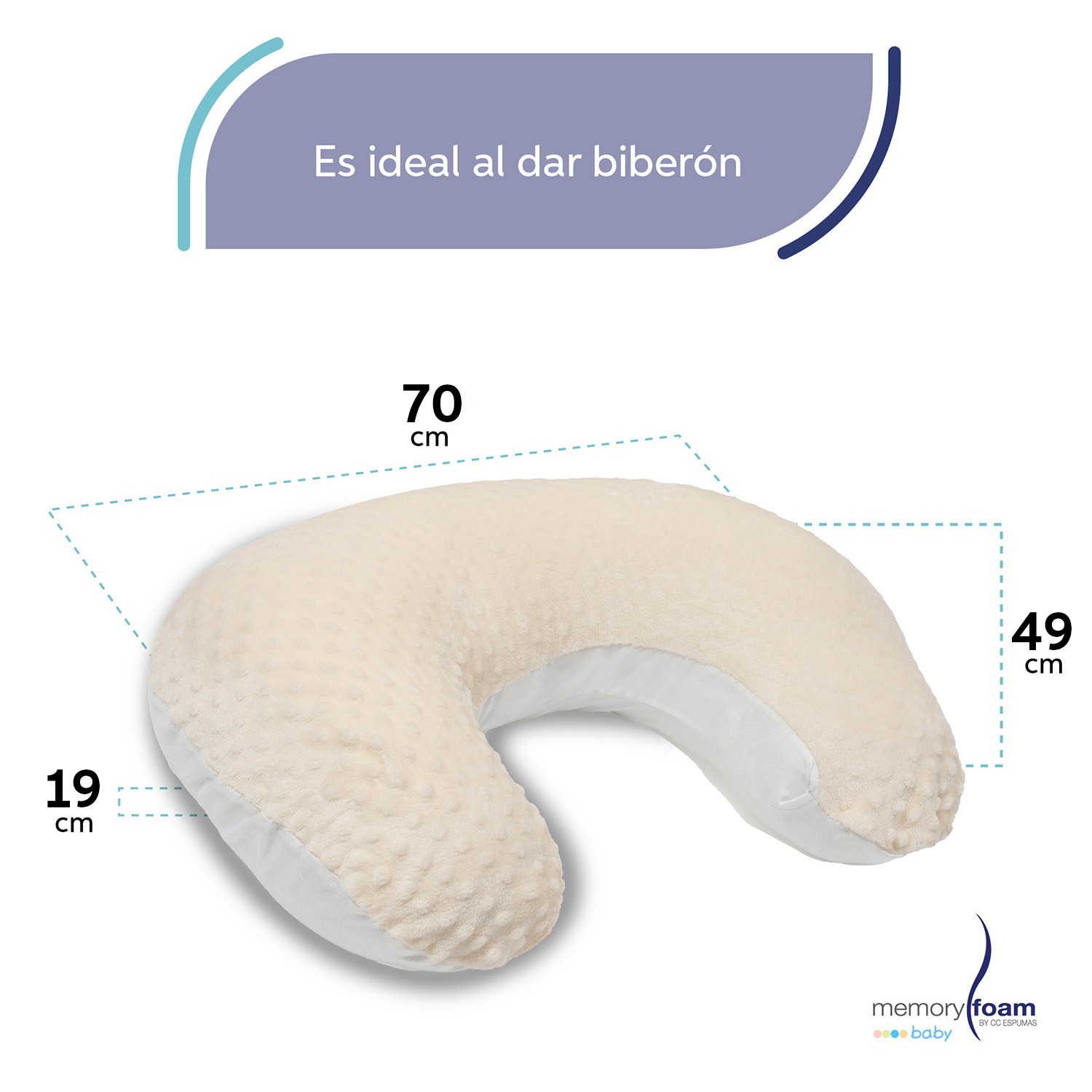 Memory Foam | Almohada De Lactancia/ Cojín para Alimentar Bebé con Biberón  o Fórmula - Con Funda Lavable color Beige.