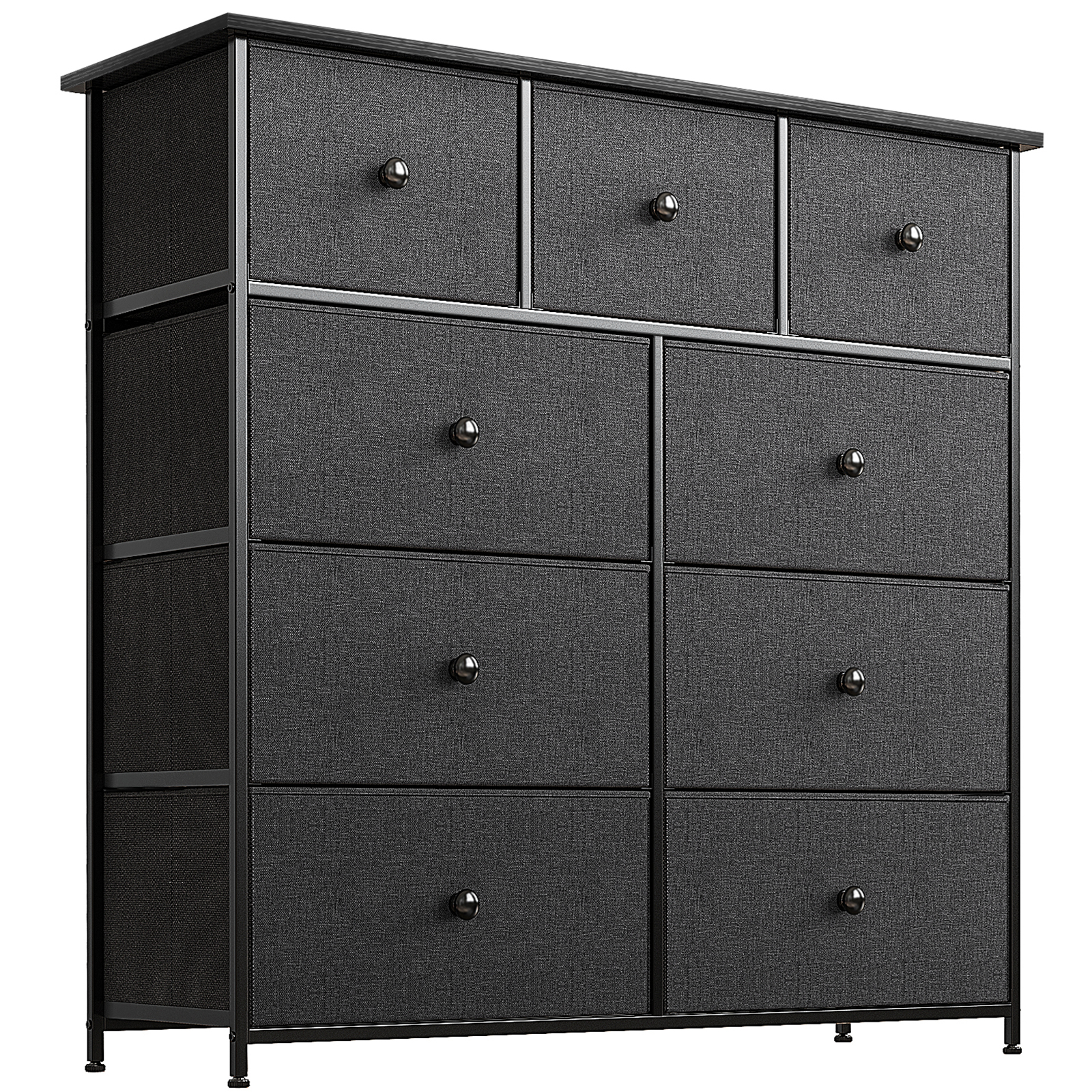 Comoda De 9 Cajones Fabato De Tela Marco De Acero Plegable Cajonera Fa5469-blk