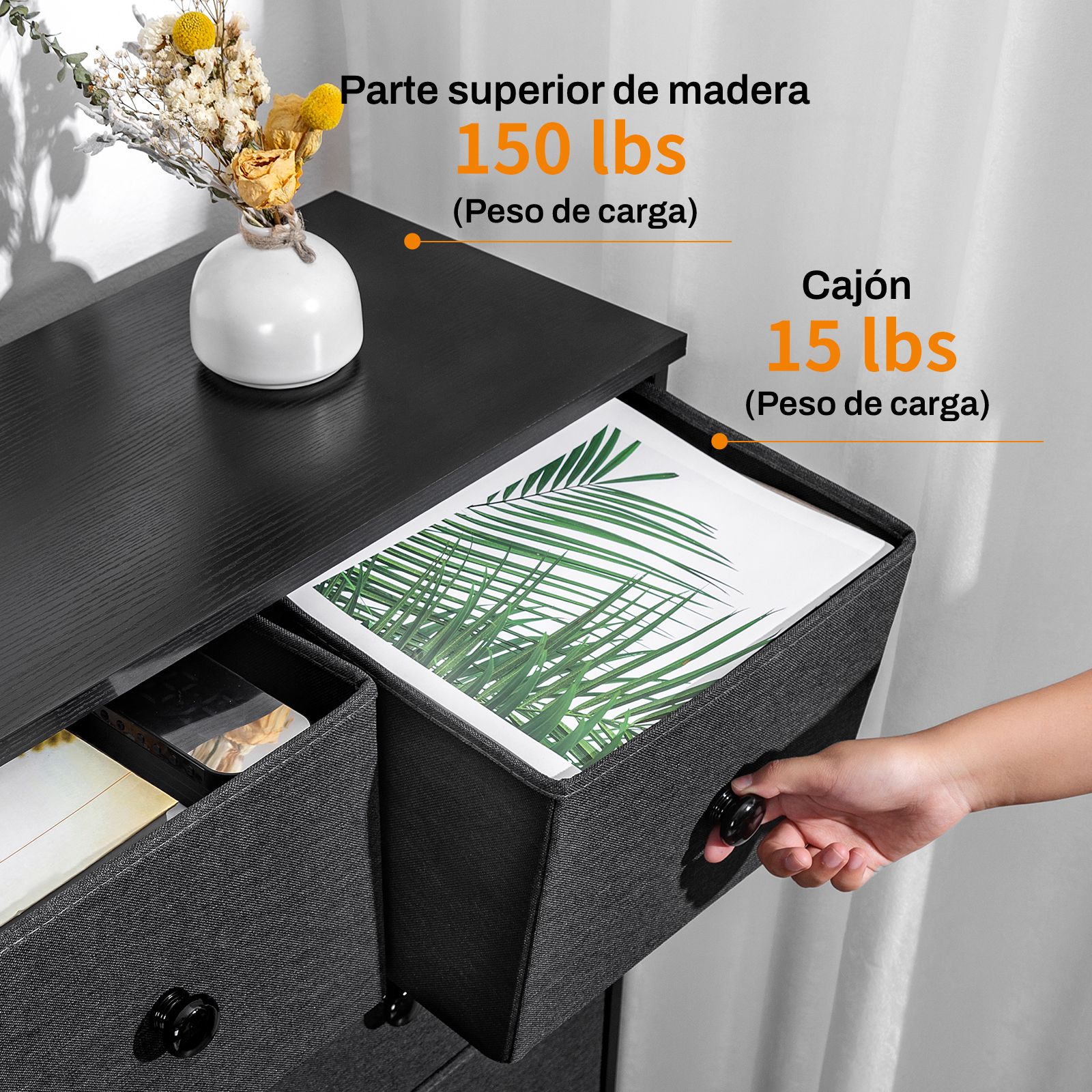 Comoda De 9 Cajones Fabato De Tela Marco De Acero Plegable Cajonera Fa5469-blk