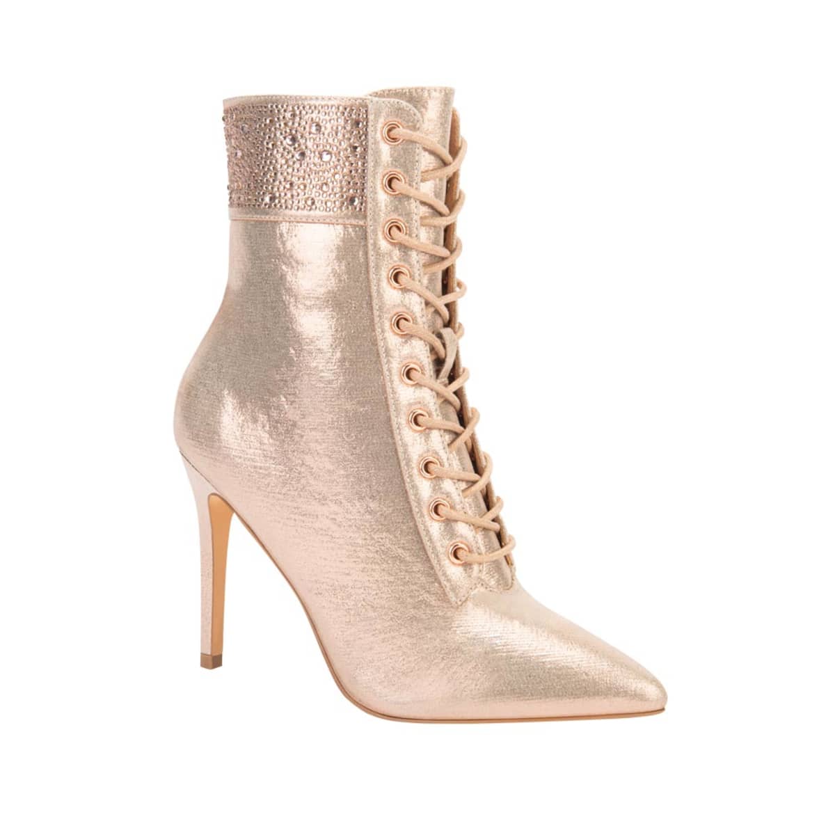 Botas de vestir rosa metálico Thalia Sodi, puntales, con tacón alto y delgado, mod. 1090000