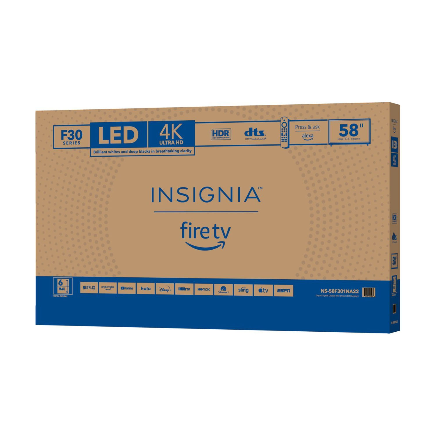 Pantalla Smart TV Insignia LED Fire TV A65HV 58" 4K Ultra HD Wi-Fi HDMI Negro