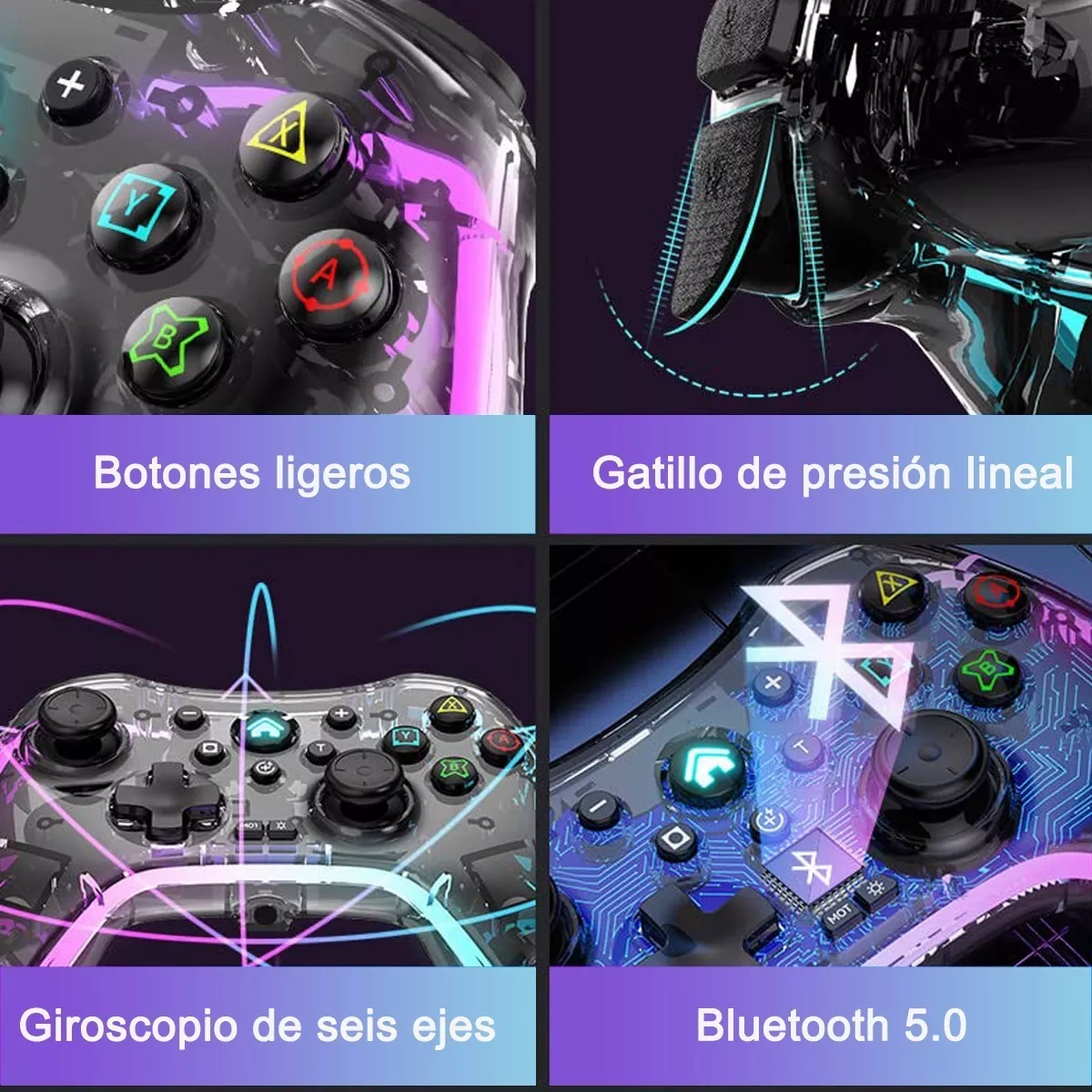 Control Inalámbrico Gamepad Para Switch/pc Transparente Rgb