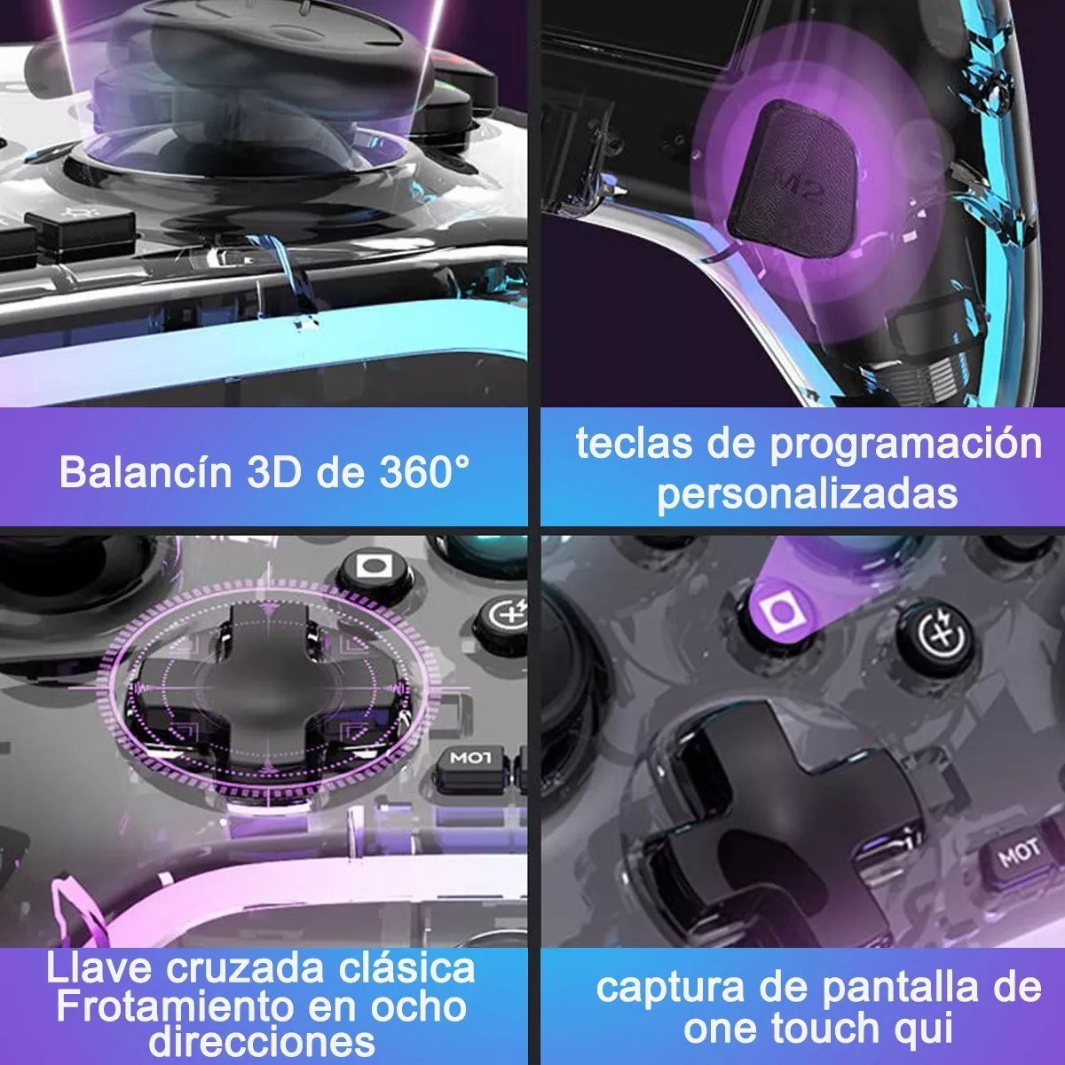 Control Inalámbrico Gamepad Para Switch/pc Transparente Rgb