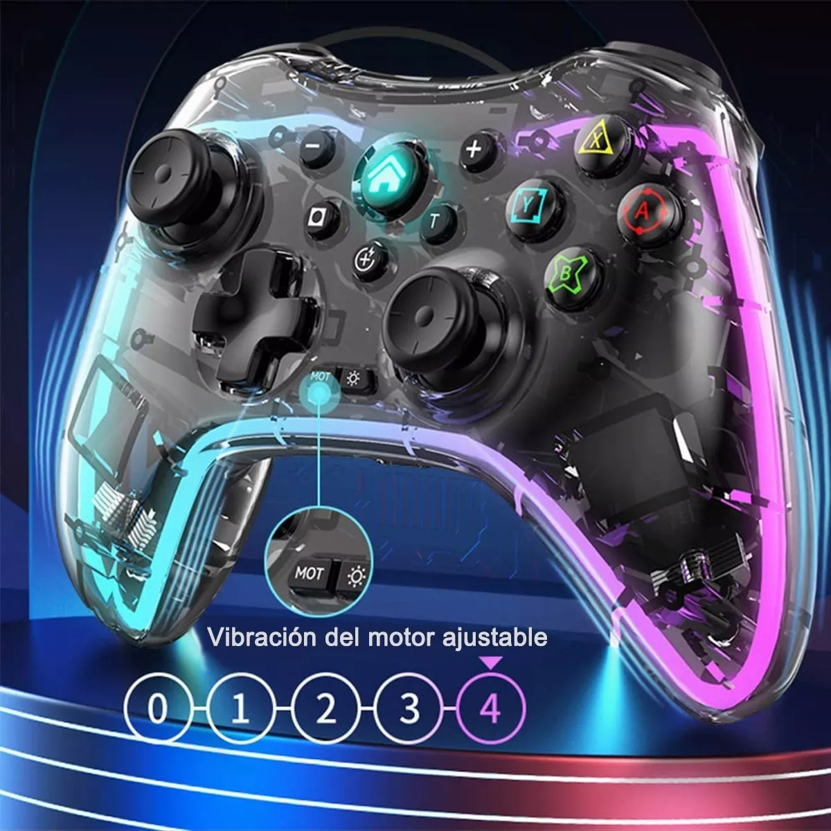 Control Inalámbrico Gamepad Para Switch/pc Transparente Rgb