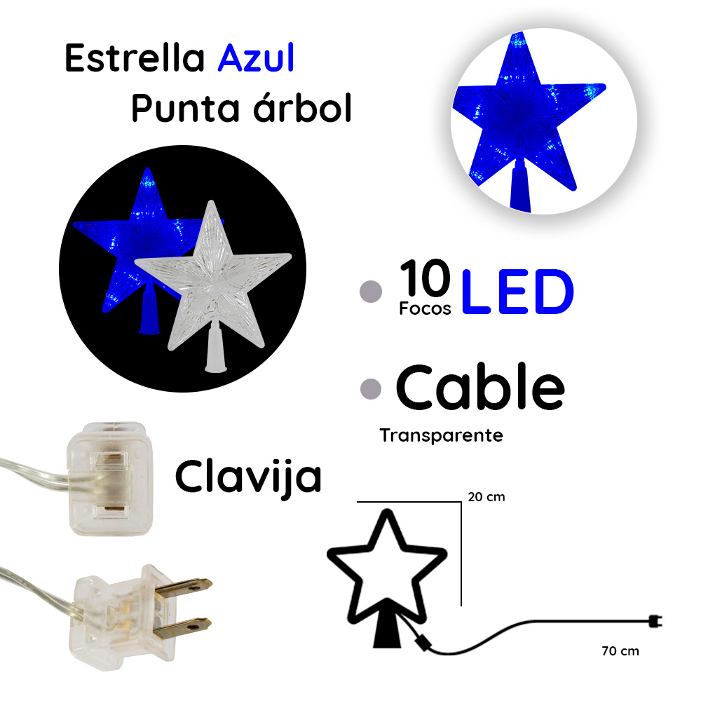 Estrella Fugaz Punta De Árbol Navideño Luz Azul 10 Led