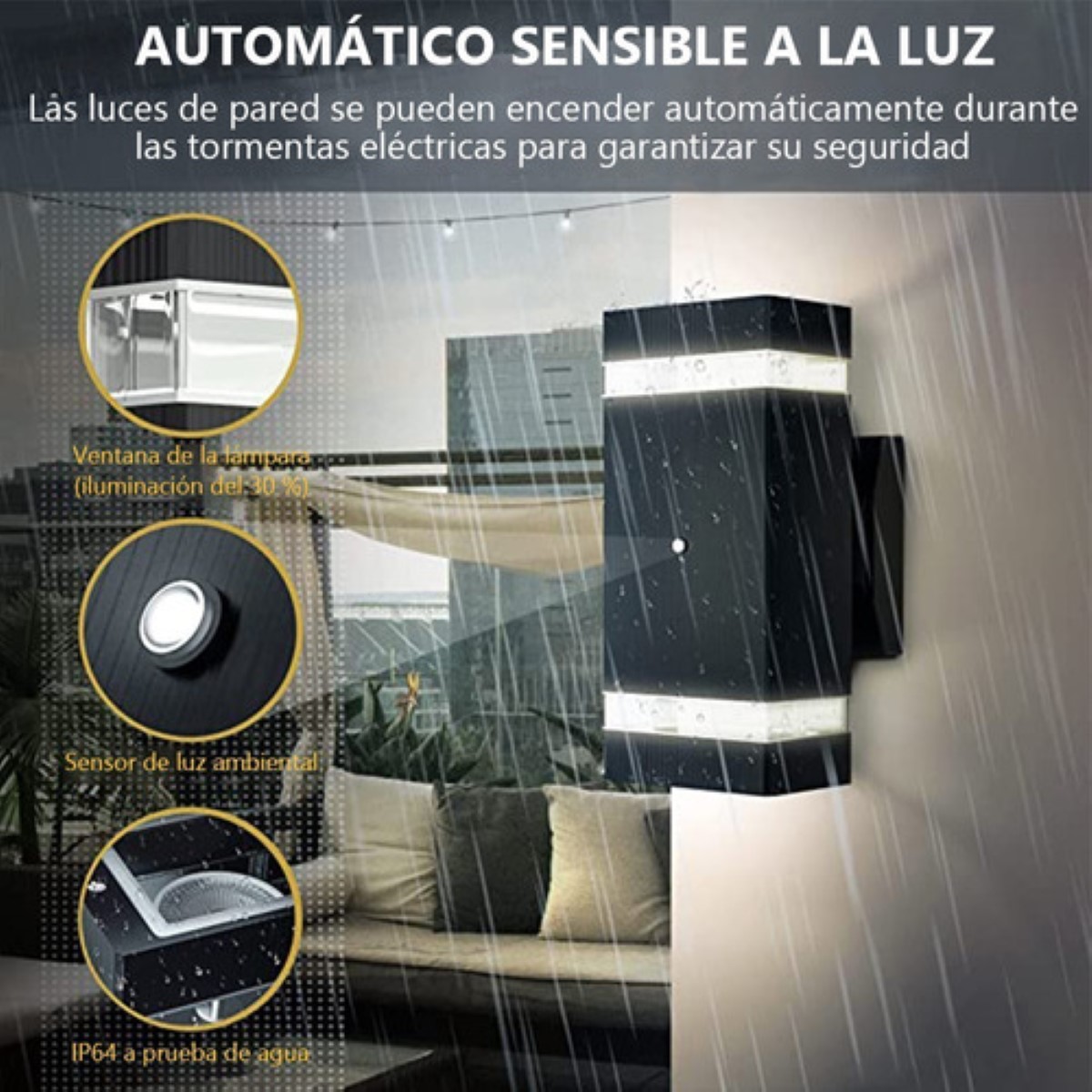 Lámpara Pared Led Exterior Interior Luces Sensor 2 Bombilla 
