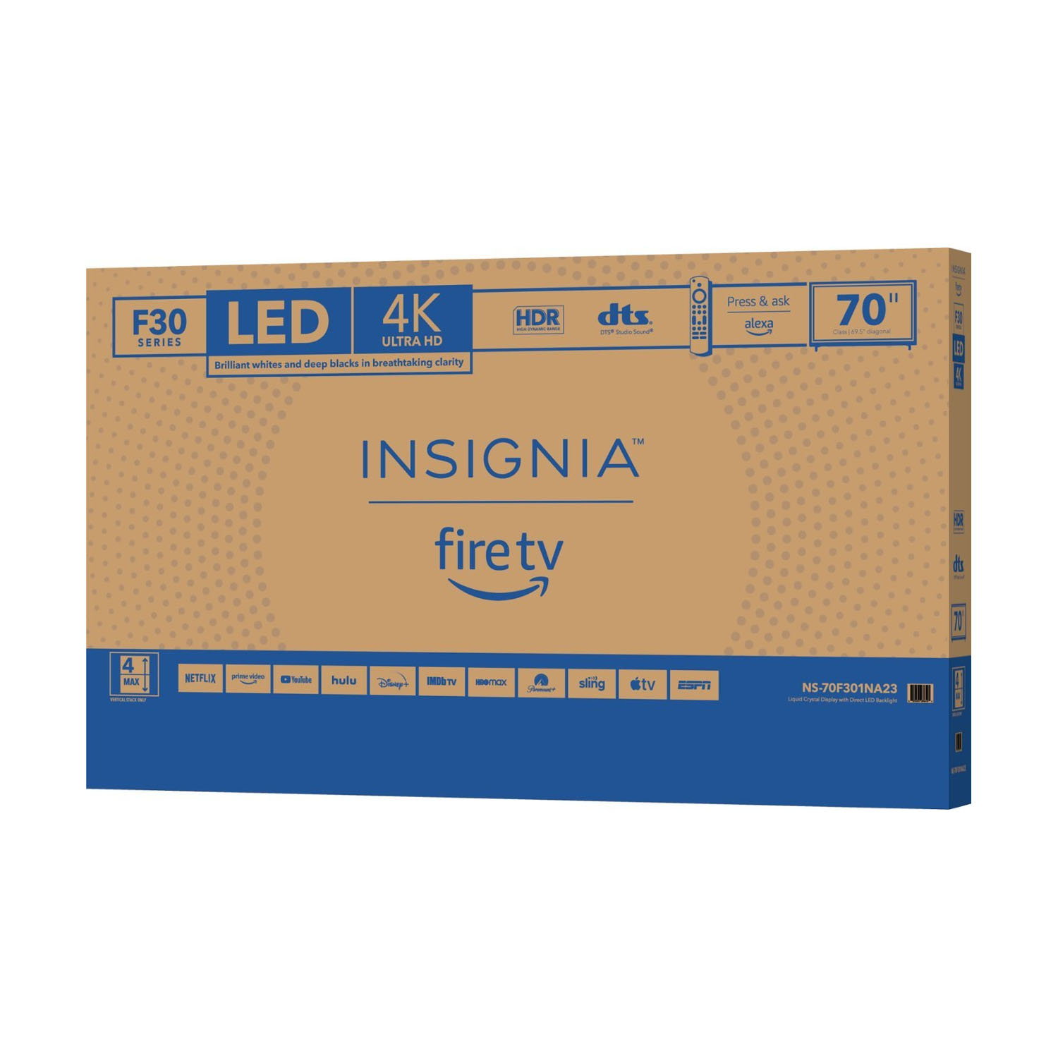 Pantalla Smart TV Insignia LED Fire TV A65HV 70" 4K Ultra HD Wi-Fi HDMI Negro