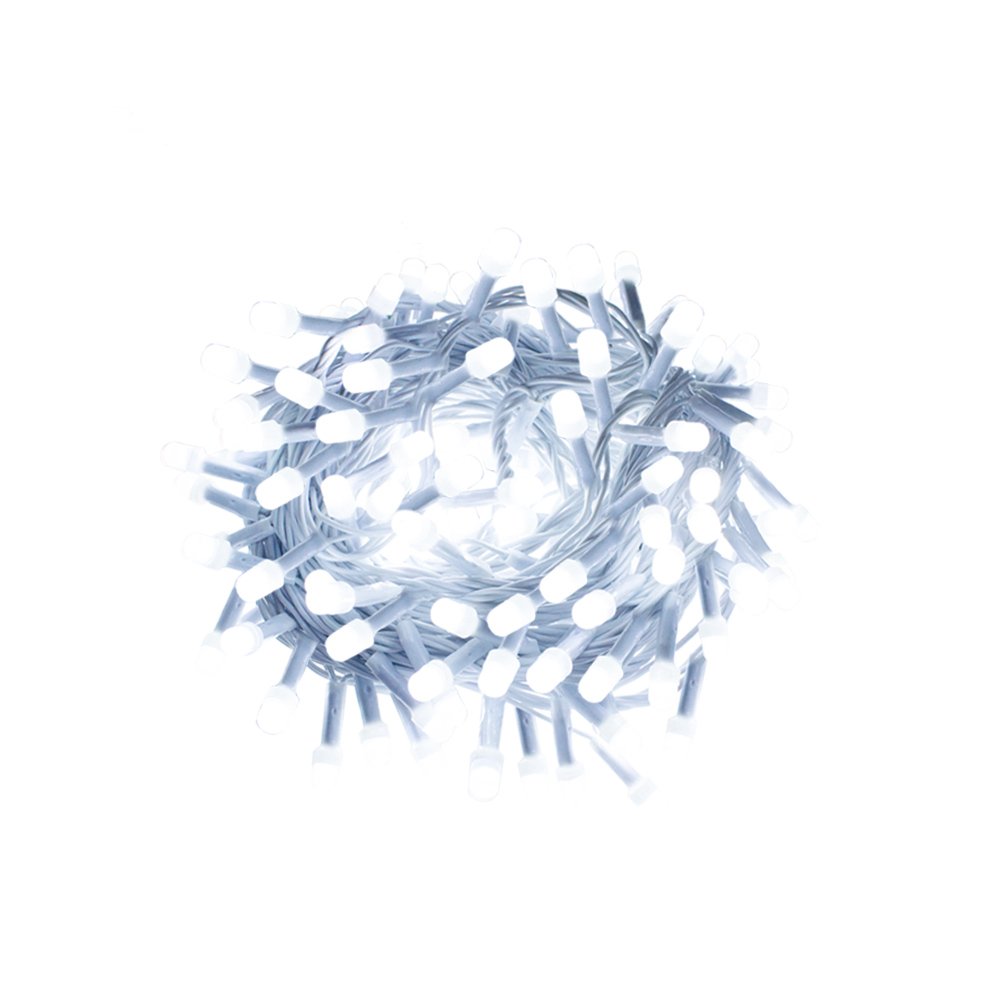 Serie Navideña 100 Led Luz Blanca 8 Funciones 5 Mts Foco 8mm