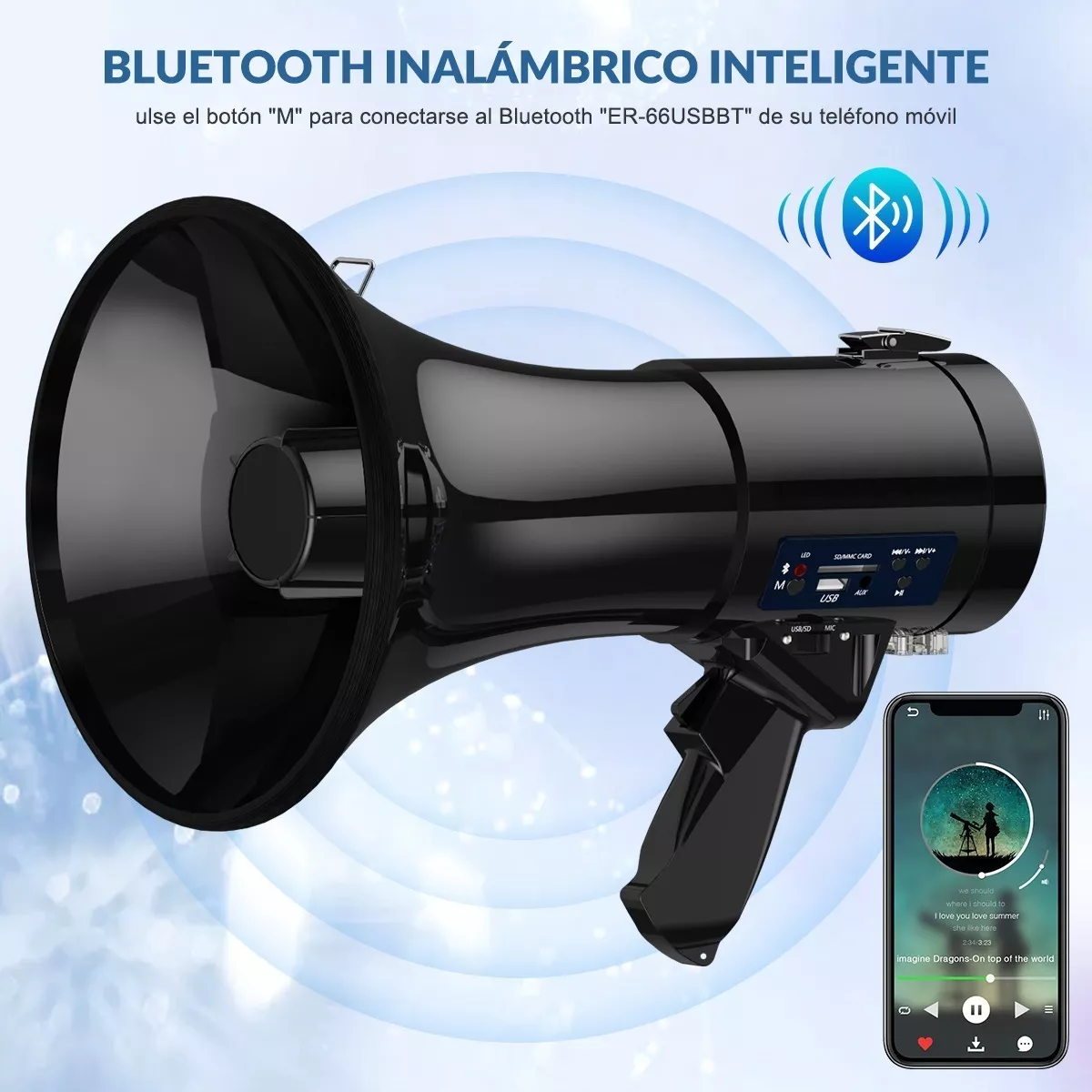 Megafono Recargable Con Grabador Y Sirena Usb/sd 20000hz