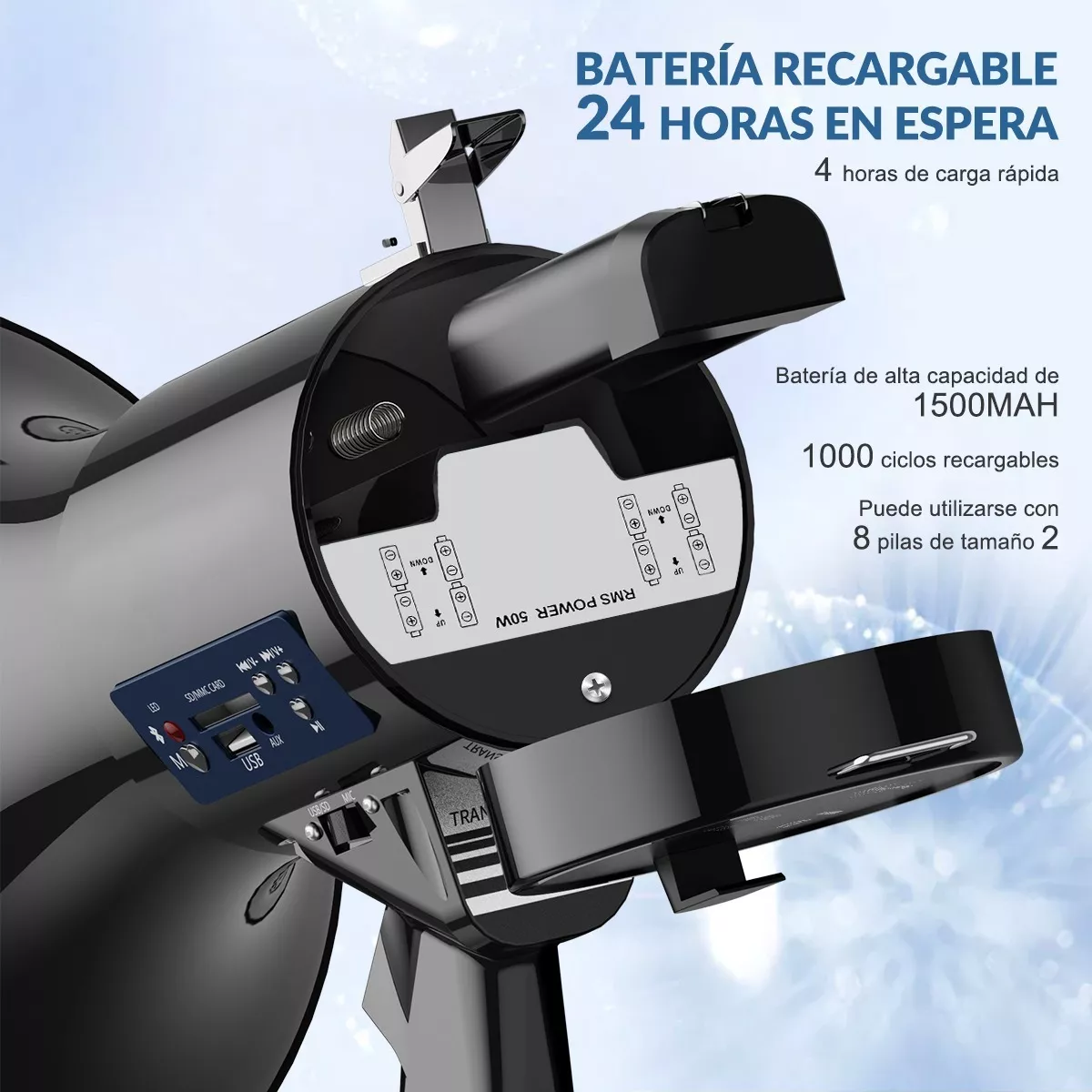 Megafono Recargable Con Grabador Y Sirena Usb/sd 20000hz