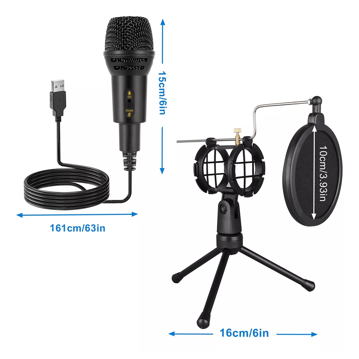 Kit Micrófono Condensador Usb Para Pc Gamer Streaming Negro