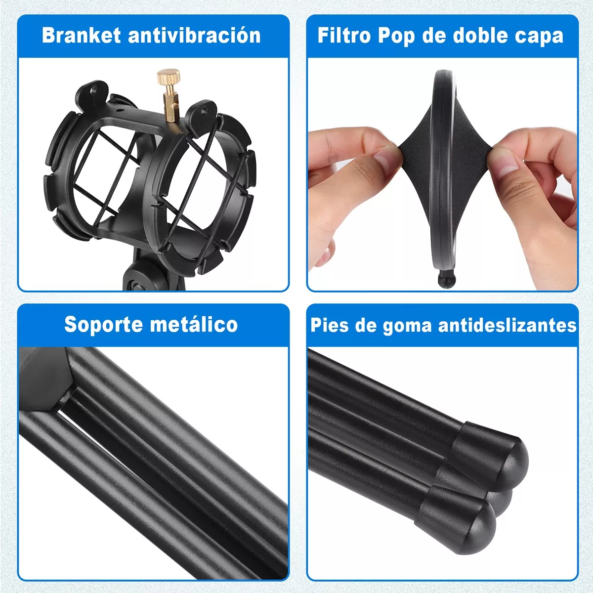 Kit Micrófono Condensador Usb Para Pc Gamer Streaming Negro