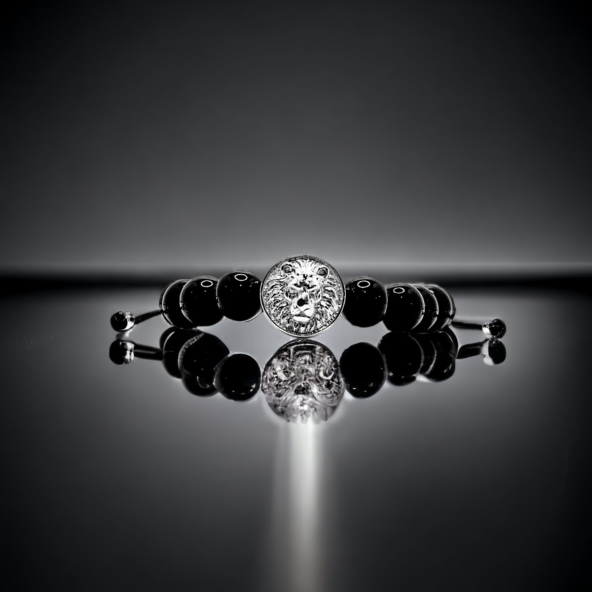 PULSERA LEÓN DE PLATA .925 PIEDRA ÓNIX PARA HOMBRE