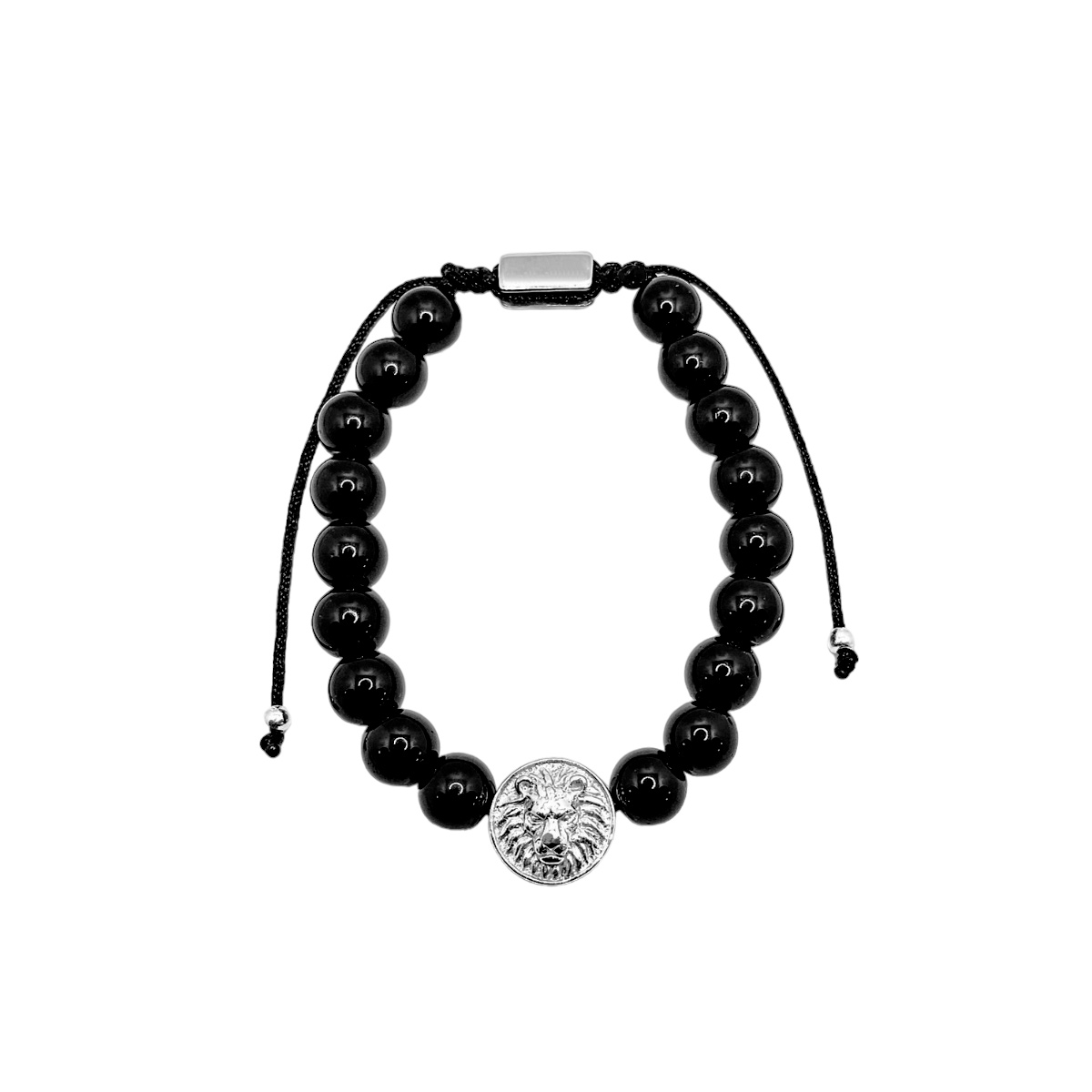 PULSERA LEÓN DE PLATA .925 PIEDRA ÓNIX PARA HOMBRE