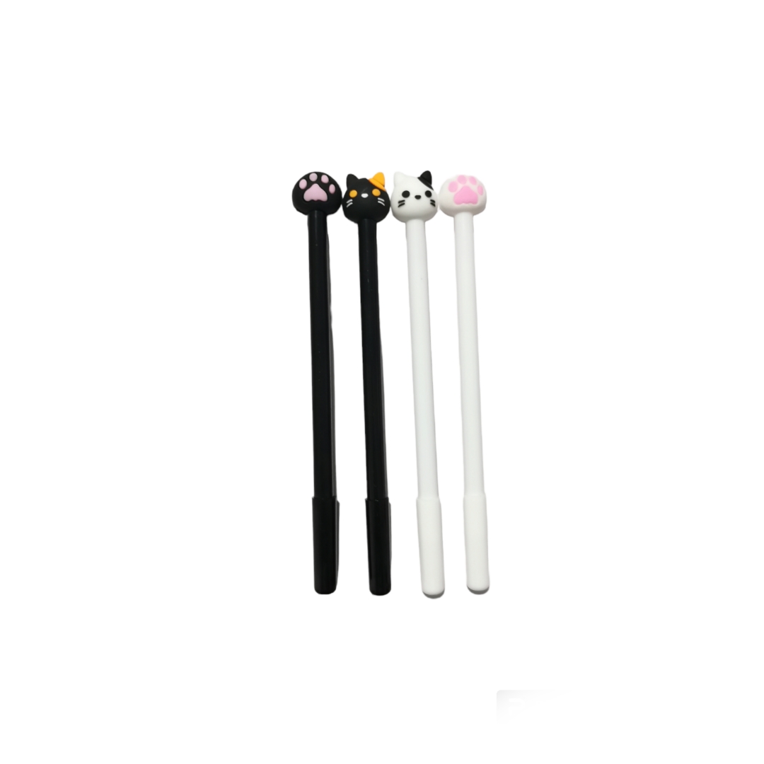 Set de 12 plumas Kawai Gato y huella tinta negra de gel 