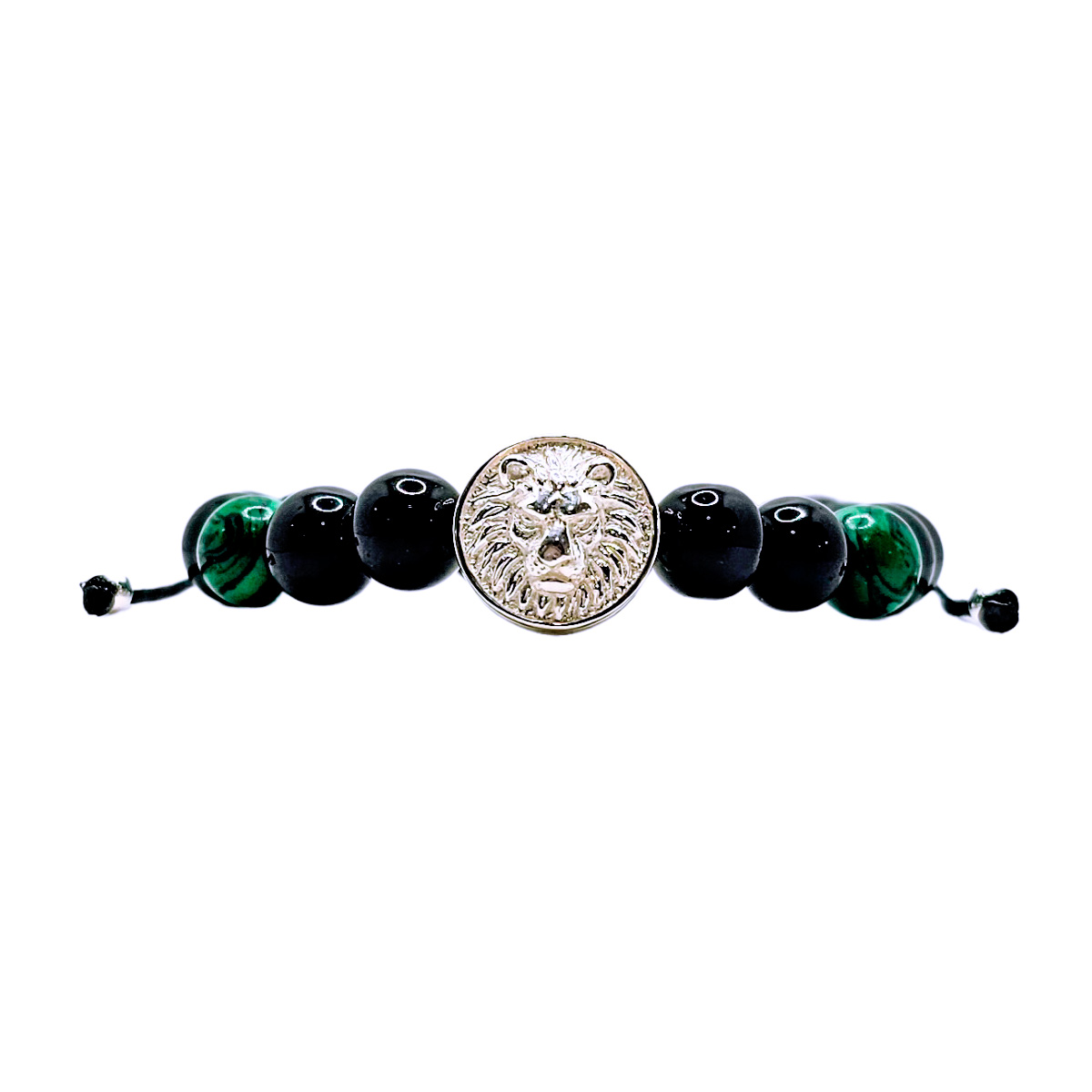 Pulsera león plata .925 de piedra ónix y malaquita