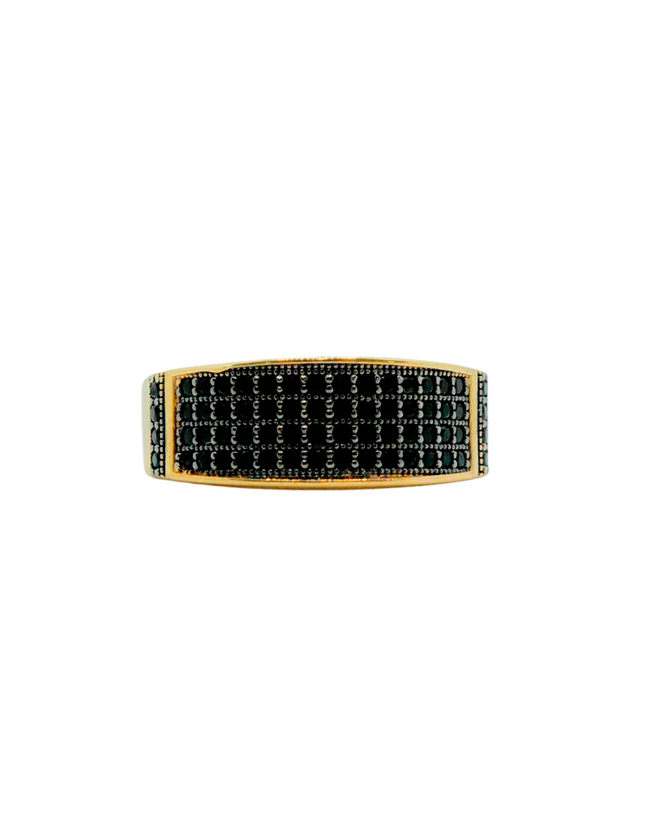 ANILLO HOMBRE ORO 10K PIEDRA NEGRA Y RODIO NEGRO