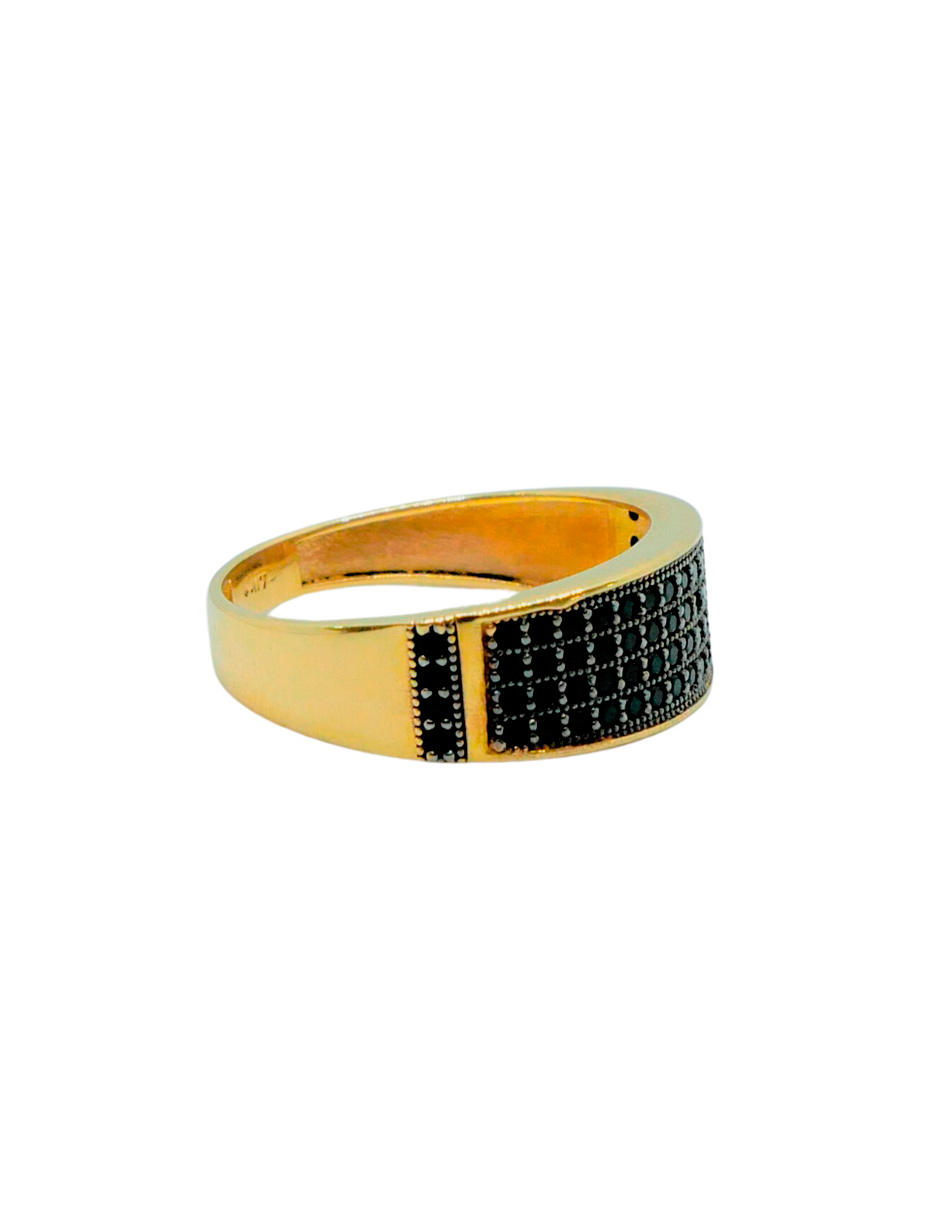 ANILLO HOMBRE ORO 10K PIEDRA NEGRA Y RODIO NEGRO