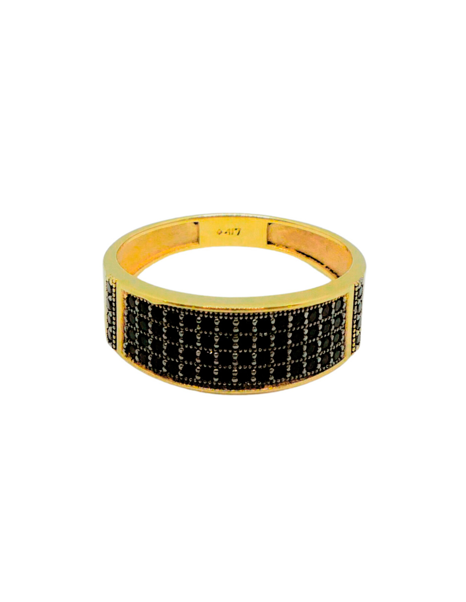 ANILLO HOMBRE ORO 10K PIEDRA NEGRA Y RODIO NEGRO