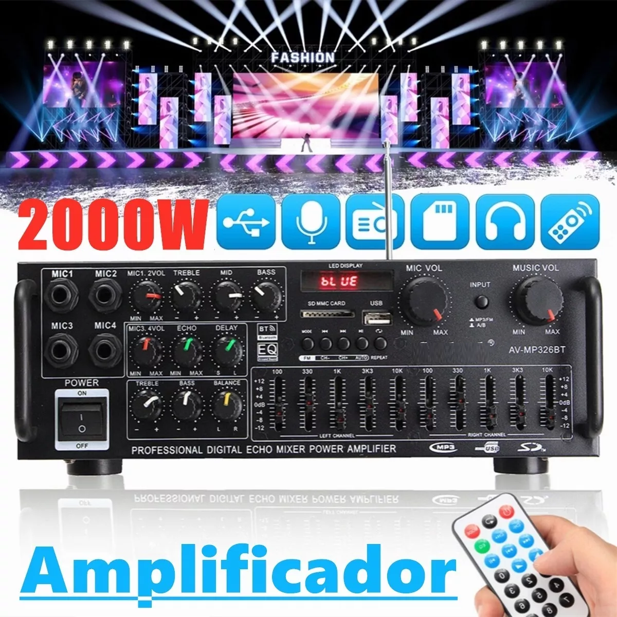Amplificador De Audio Bluetooth 2 Canales Av-326bt