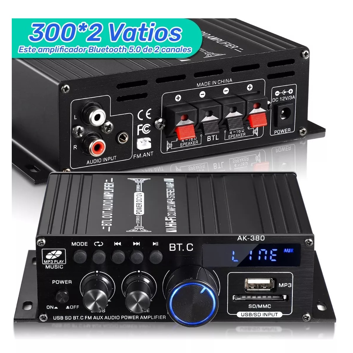 Mini Amplificador De Audio Para Auto Casa 2 De Canales 600w