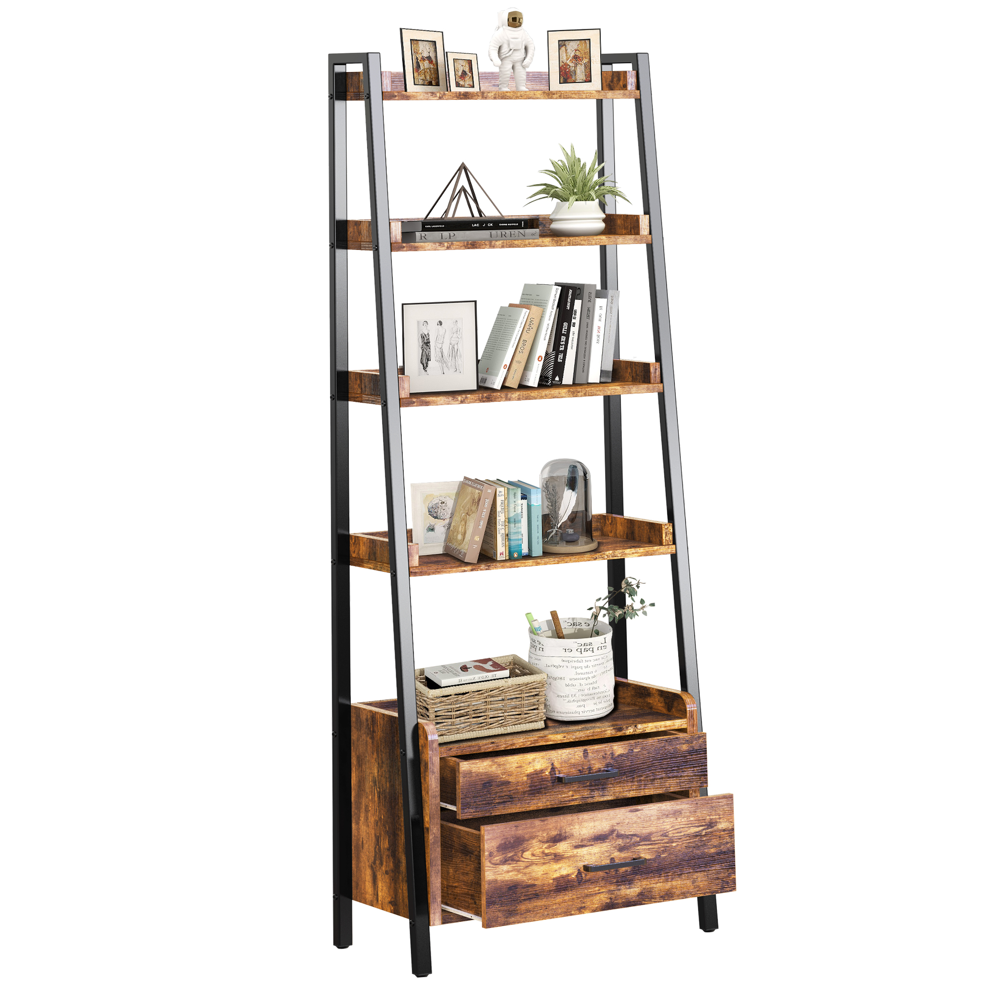 Estante Librero Fabato Organizador Tipo Escalera 5 Niveles Rustico