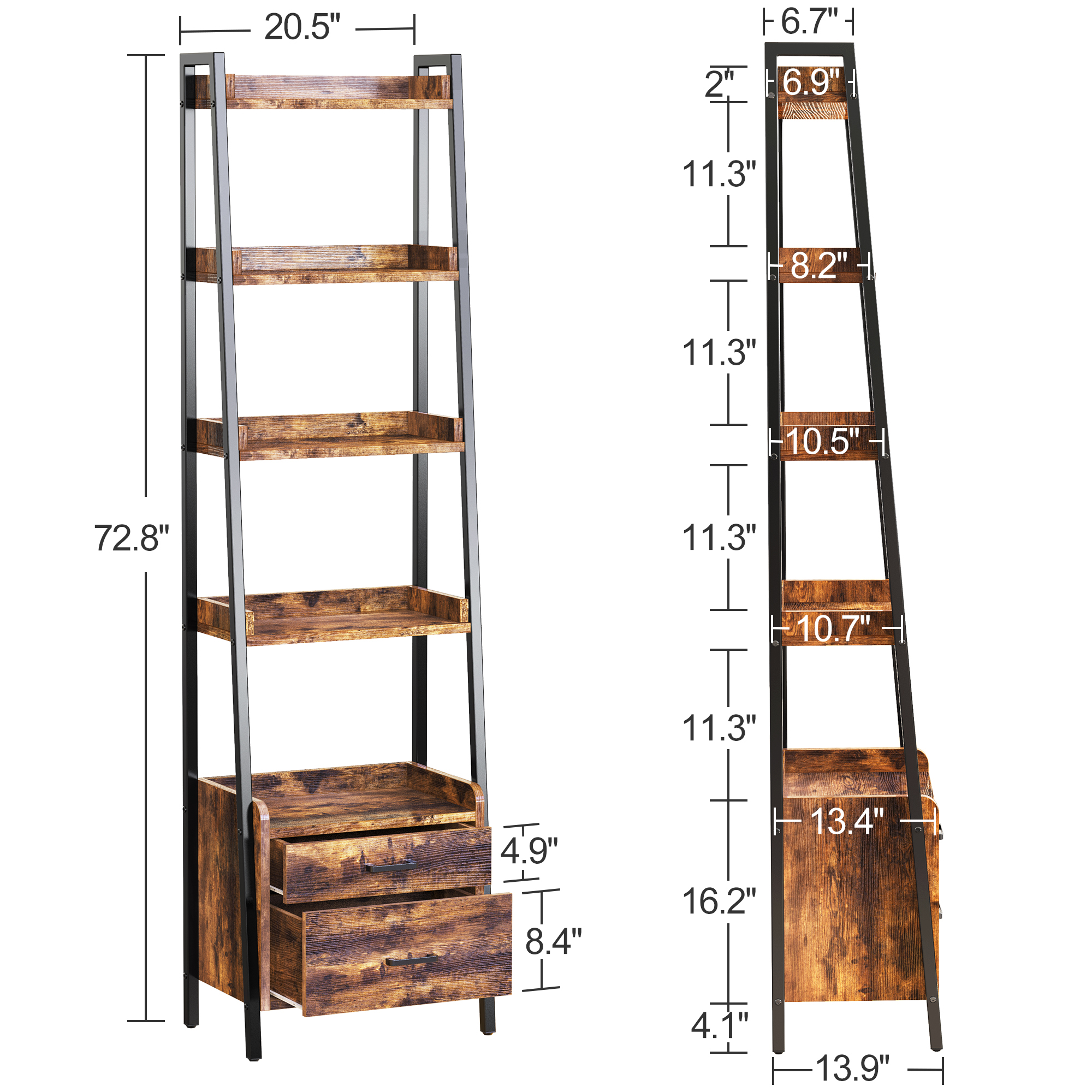 Estante Librero Fabato Organizador Tipo Escalera 5 Niveles Rustico