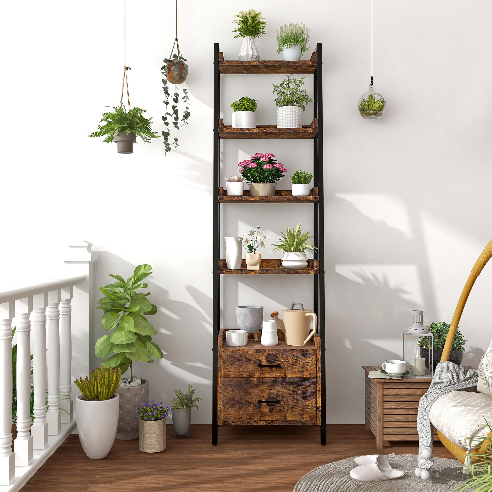 Estante Librero Fabato Organizador Tipo Escalera 5 Niveles Rustico