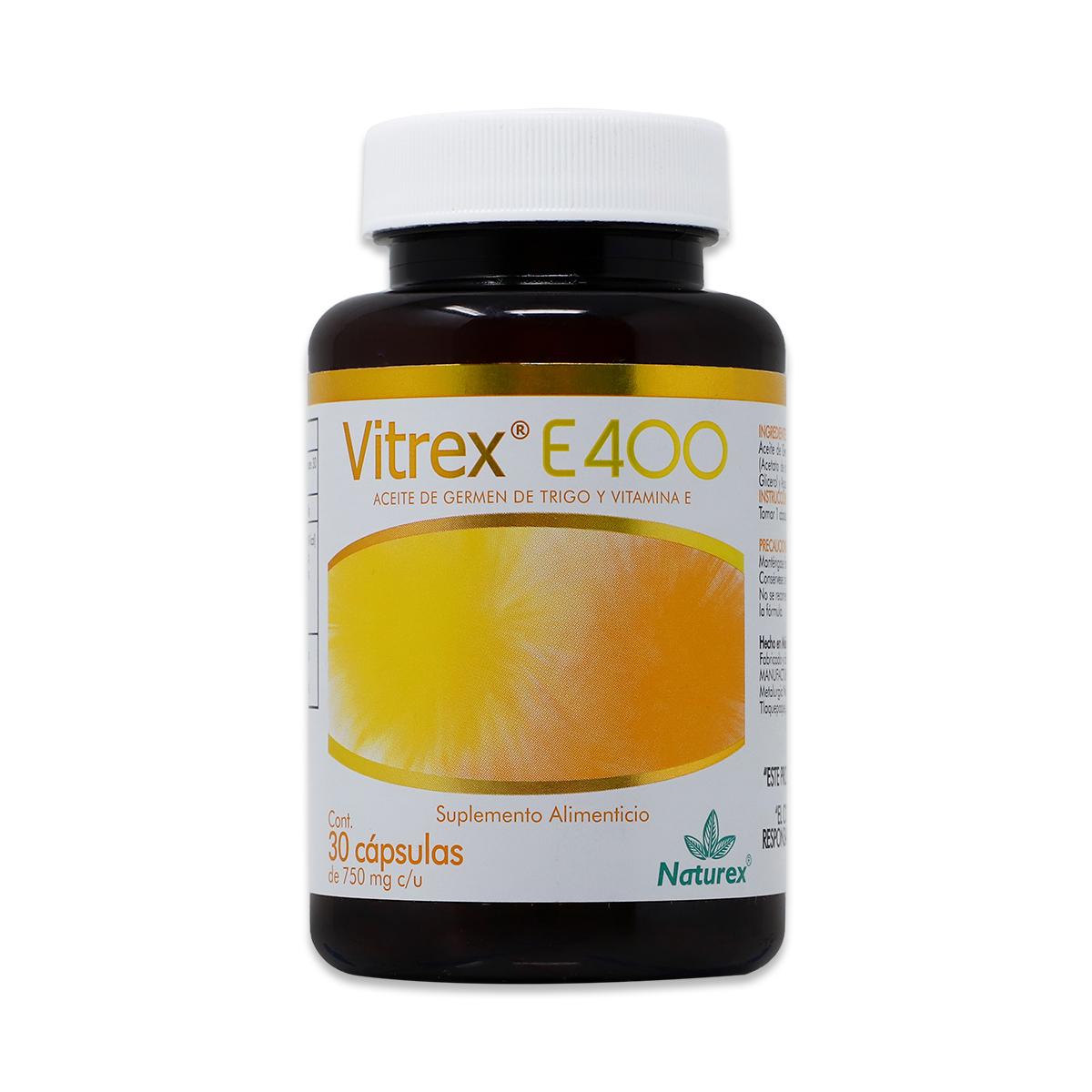 Vitrex E 400: Suplemento de Vitamina E en Cápsulas - Frasco con 30 Caps - Naturex